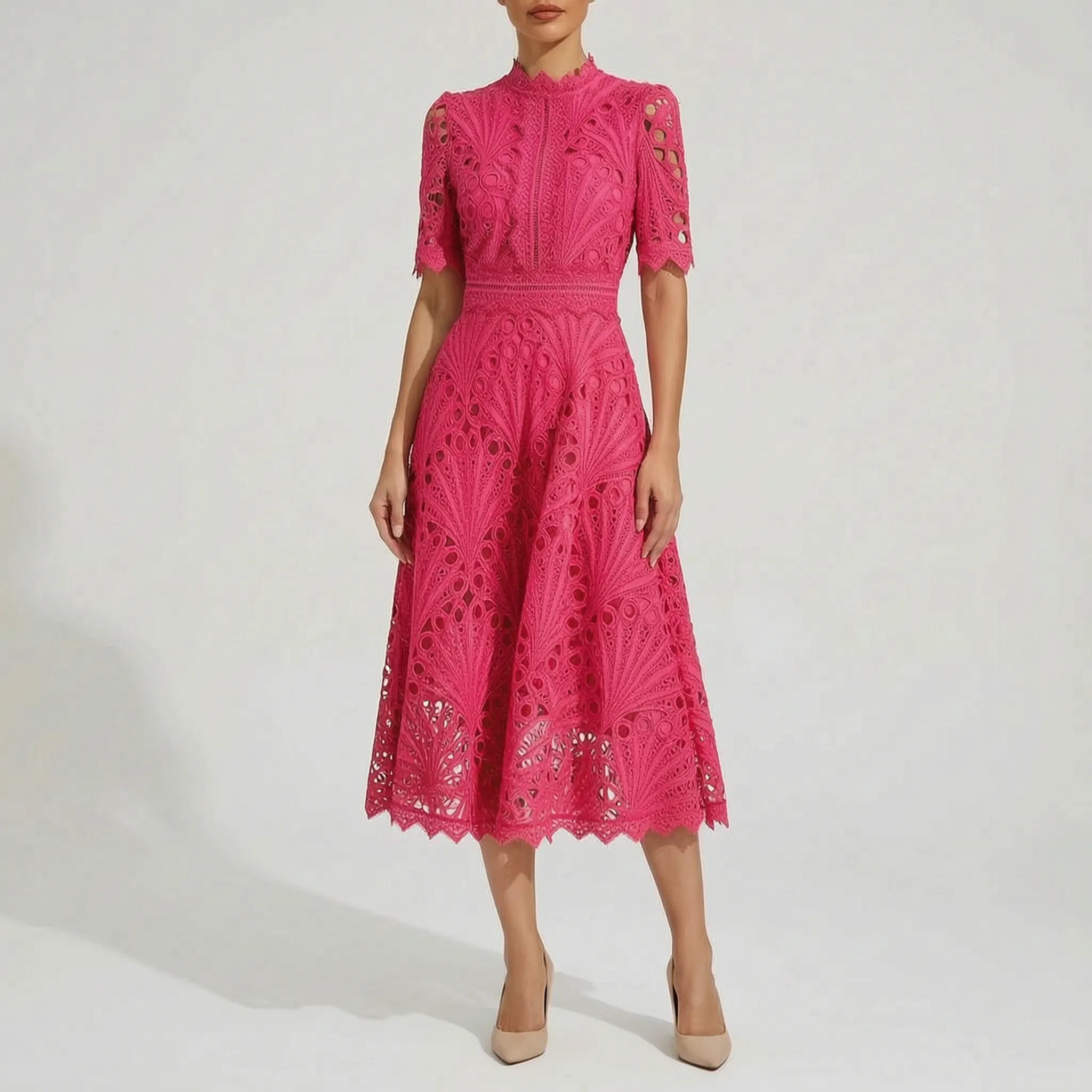 Arelia™ -  High Neck Midi Dress -  Attending Formal Events