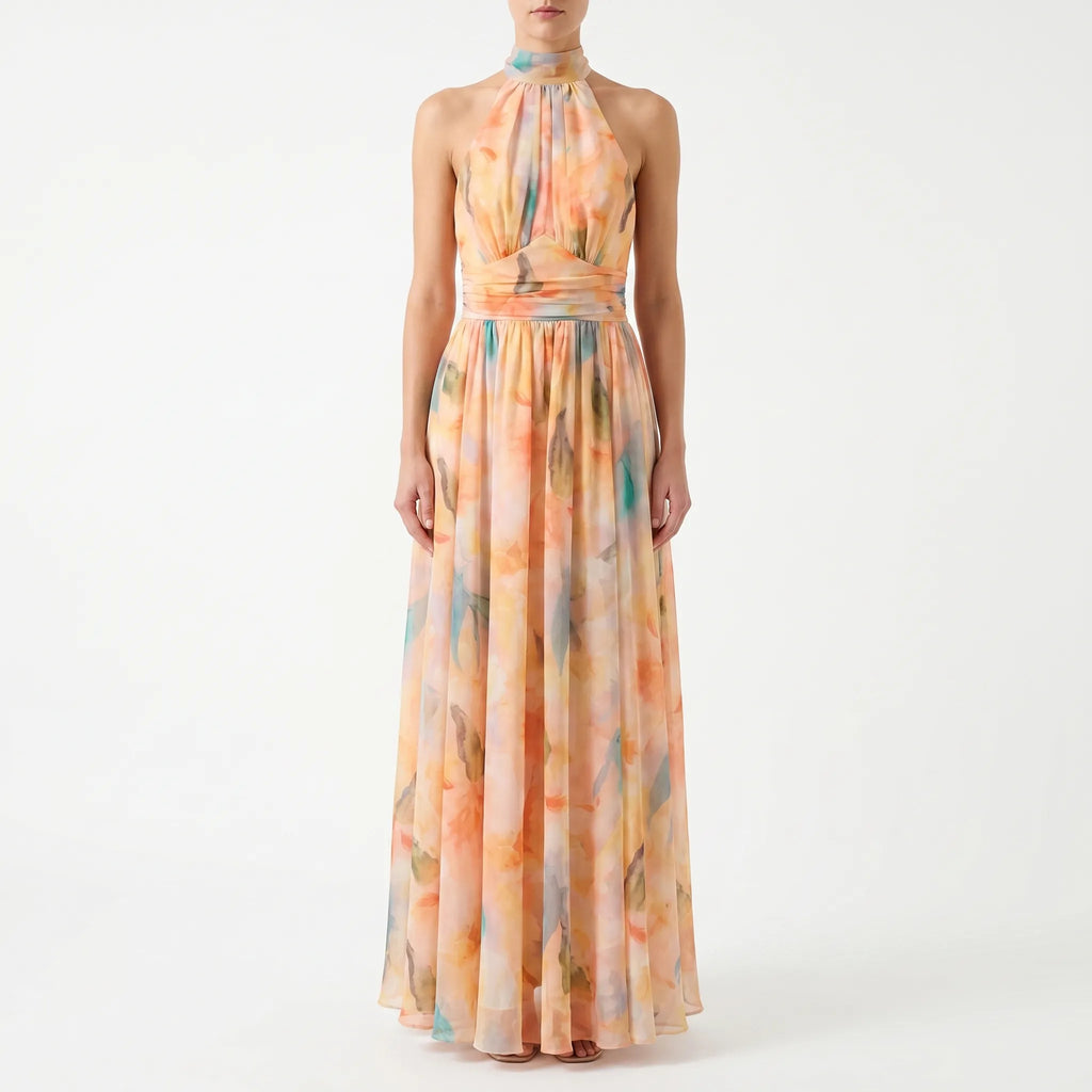 Artara™ -  Halter Neck Printed Maxi Dress -  Attending Summer Weddings