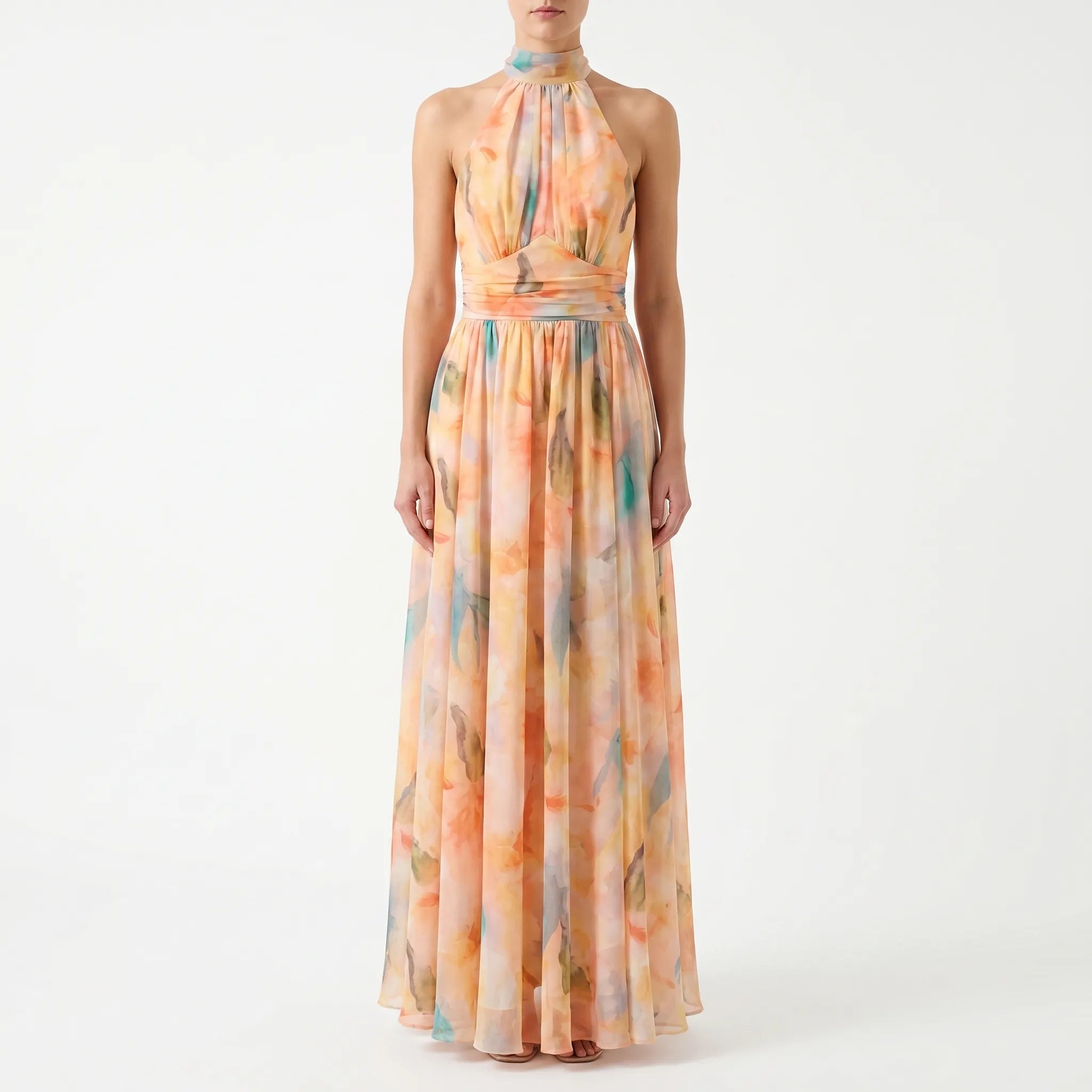 Artara™ -  Halter Neck Printed Maxi Dress -  Attending Summer Weddings