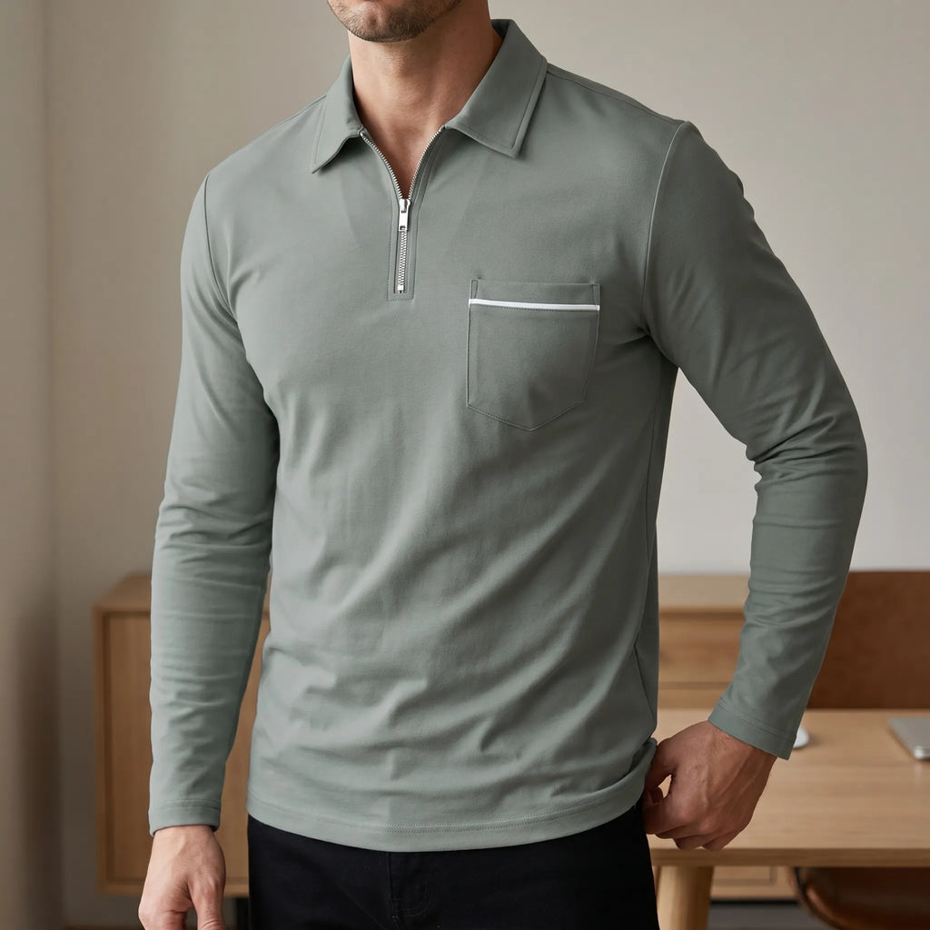 Aulorix™ -  Men's Long-Sleeve Polo Shirt -  Smart Casual Office Wear