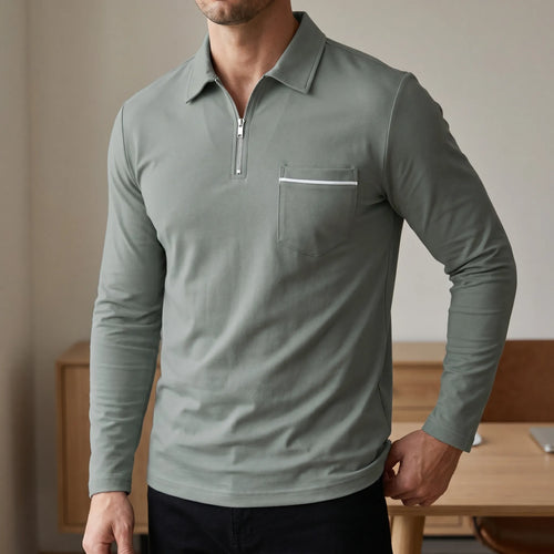 Aulorix™ -  Men's Long-Sleeve Polo Shirt -  Smart Casual Office Wear