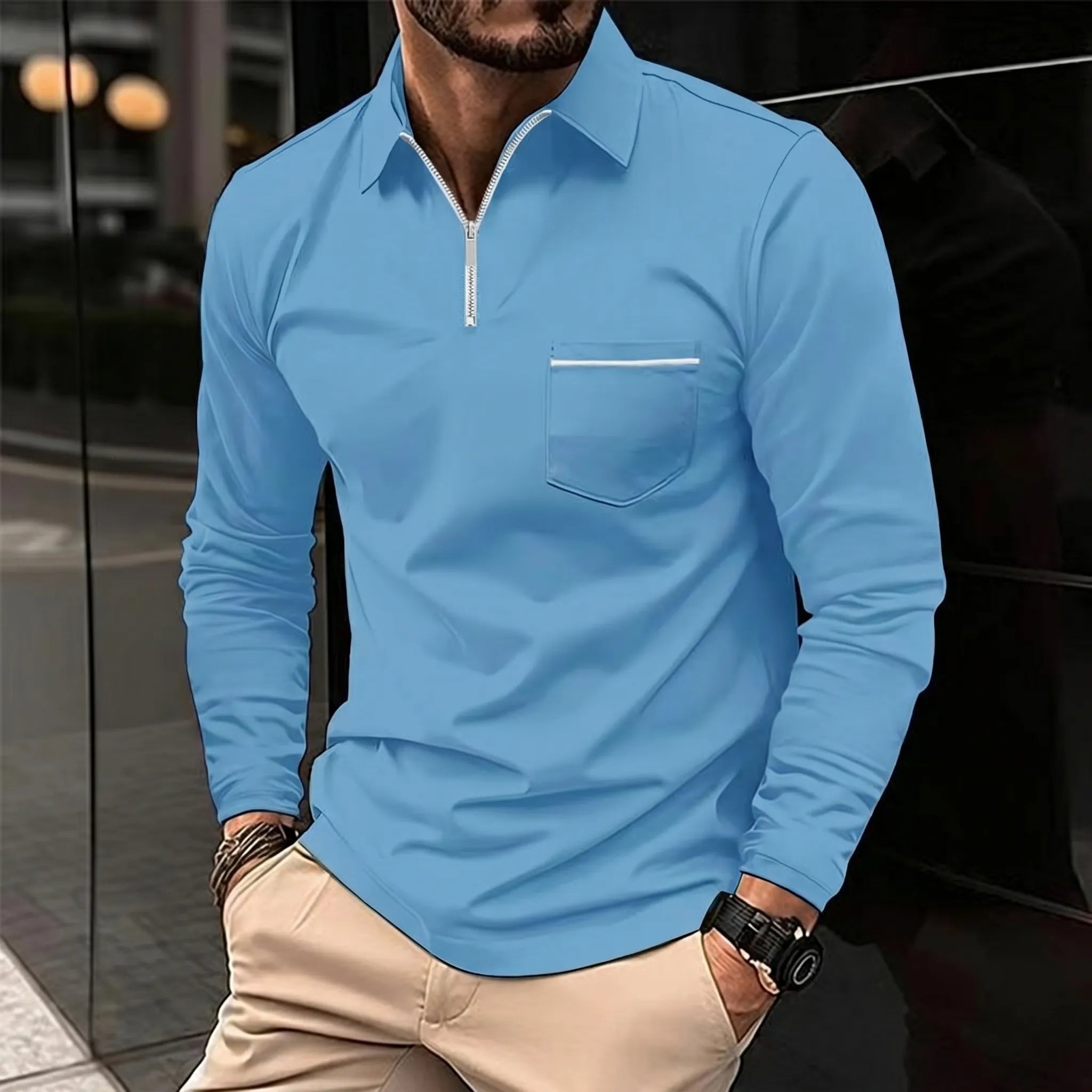 Aulorix™ -  Men's Long-Sleeve Polo Shirt -  Smart Casual Office Wear