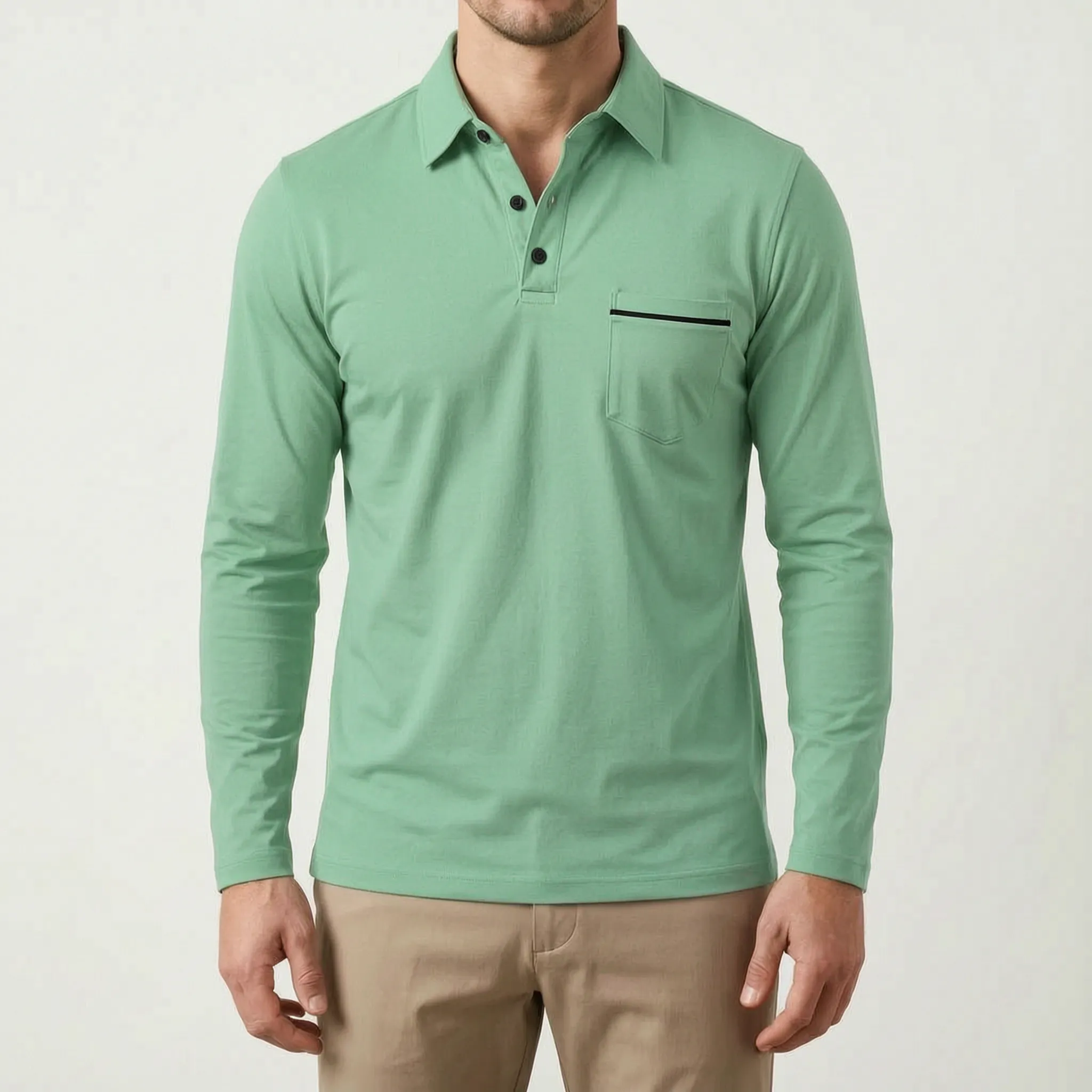 Aulorix™ -  Men's Long-Sleeve Polo Shirt -  Smart Casual Office Wear