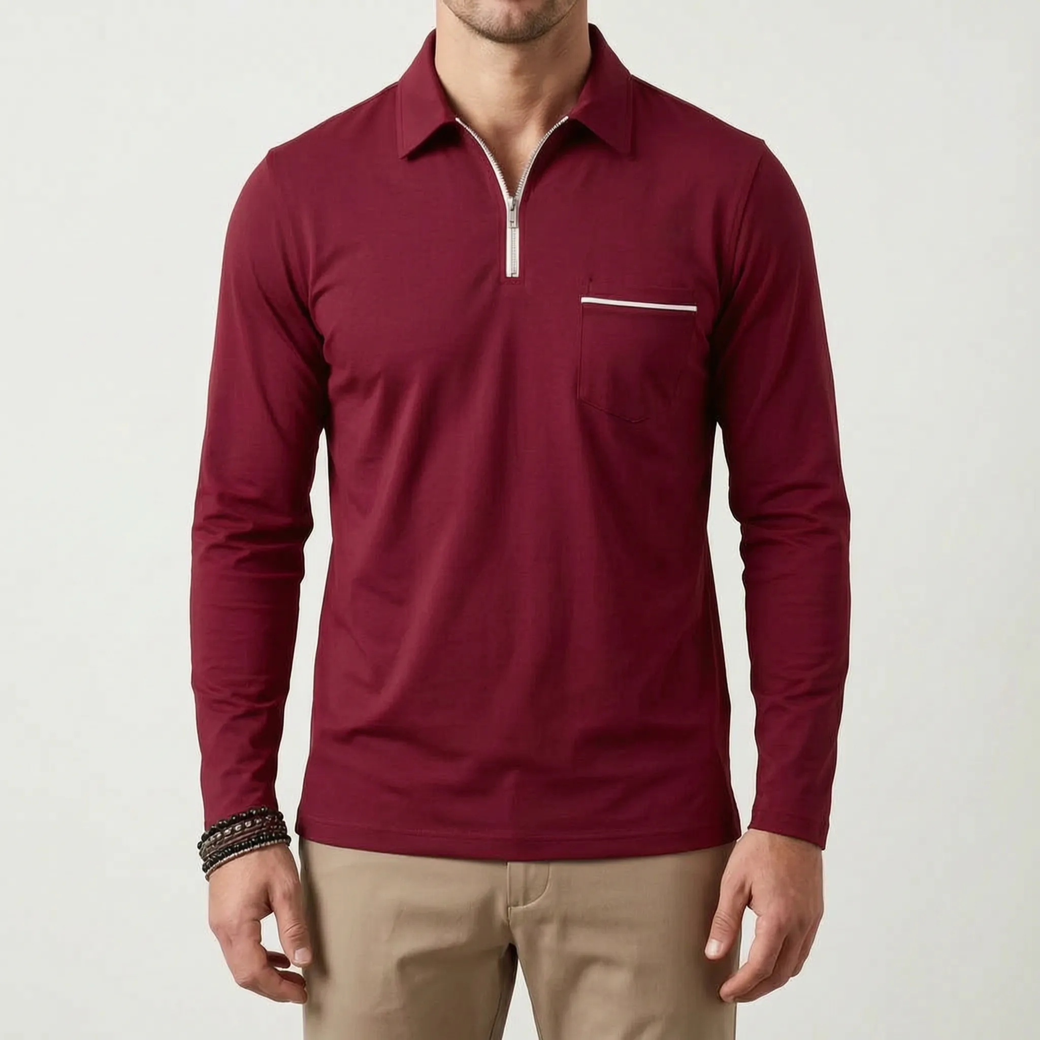 Aulorix™ -  Men's Long-Sleeve Polo Shirt -  Smart Casual Office Wear