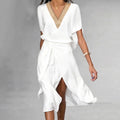 AureaDress™ -  V-Neck Midi Tie Waist Dress -  Garden Parties