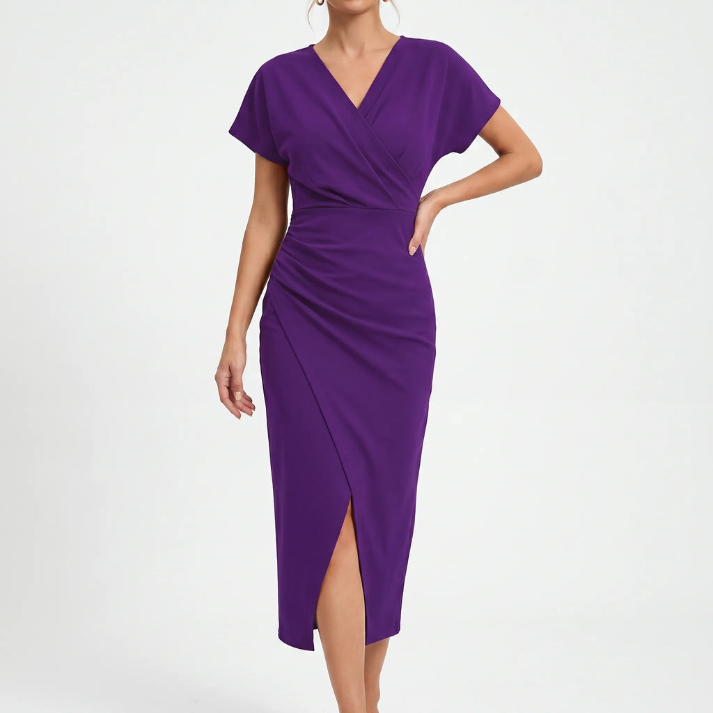 Aveline™ -  Wrap Style Midi Dress -  Wedding Guest Attire