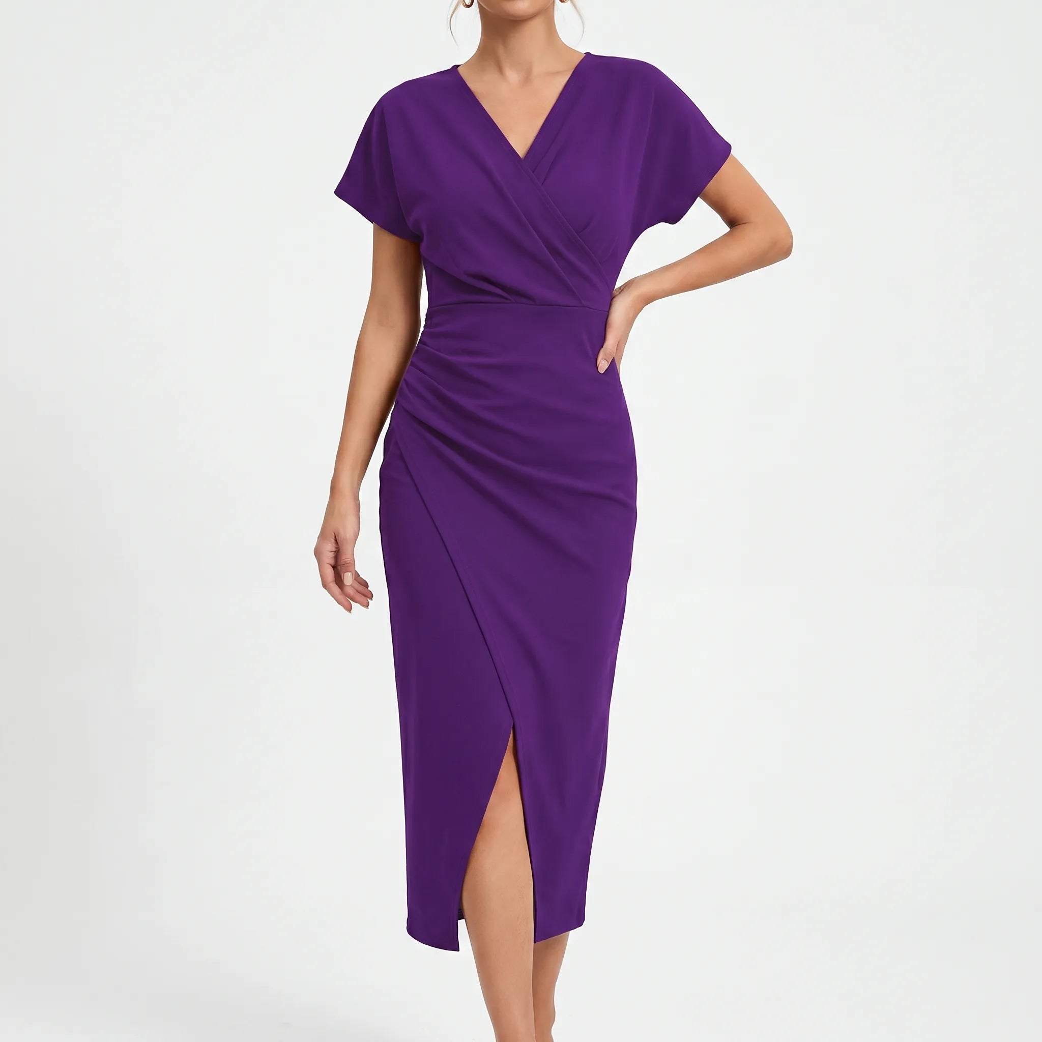 Aveline™ -  Wrap Style Midi Dress -  Wedding Guest Attire