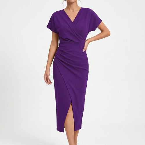 Aveline™ -  Wrap Style Midi Dress -  Wedding Guest Attire