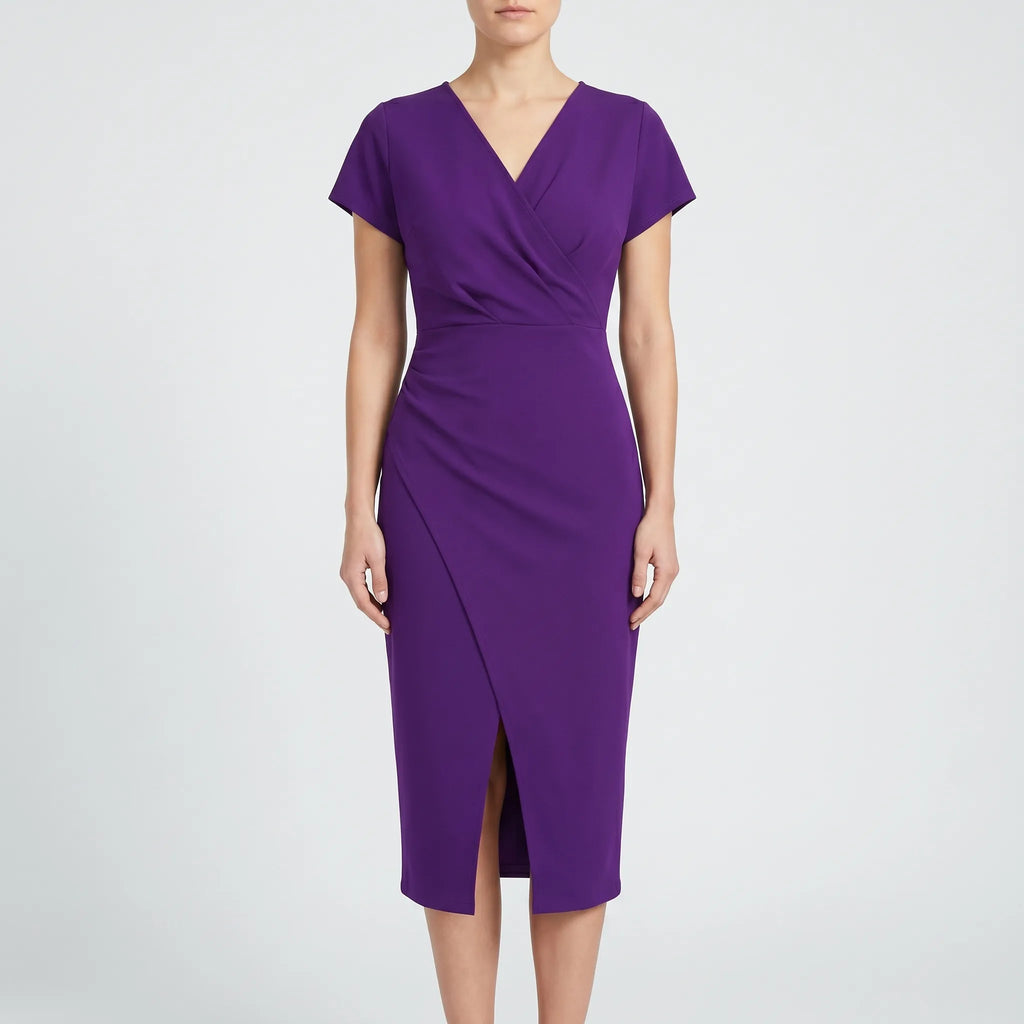 Aveline™ -  Wrap Style Midi Dress -  Wedding Guest Attire