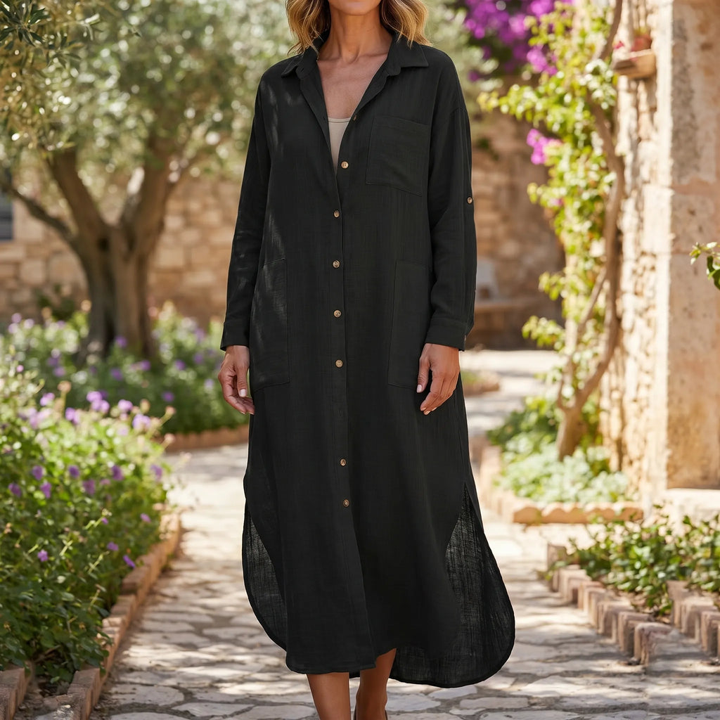 Avelis™ -  Oversized Button Front Shirt Dress -  Warm Weather Wear