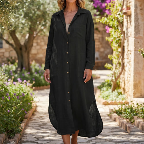 Avelis™ -  Oversized Button Front Shirt Dress -  Warm Weather Wear