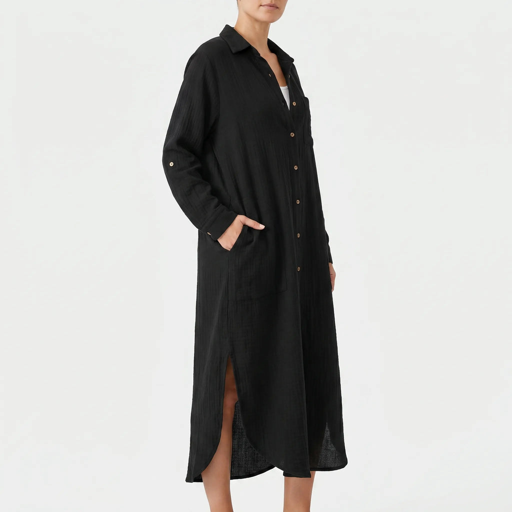 Avelis™ -  Oversized Button Front Shirt Dress -  Warm Weather Wear