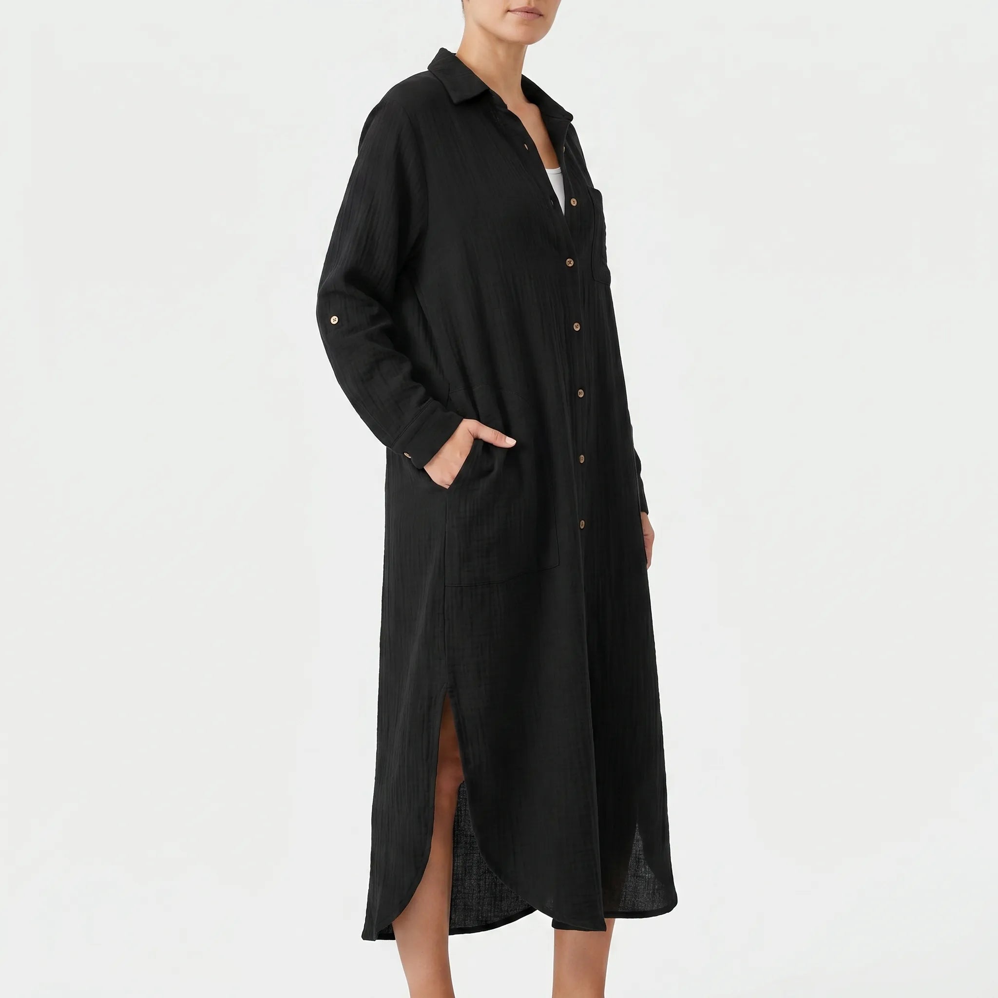 Avelis™ -  Oversized Button Front Shirt Dress -  Warm Weather Wear