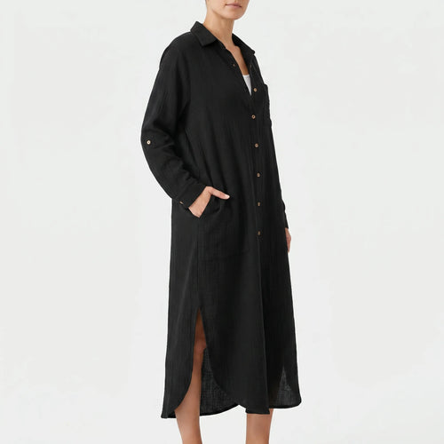 Avelis™ -  Oversized Button Front Shirt Dress -  Warm Weather Wear
