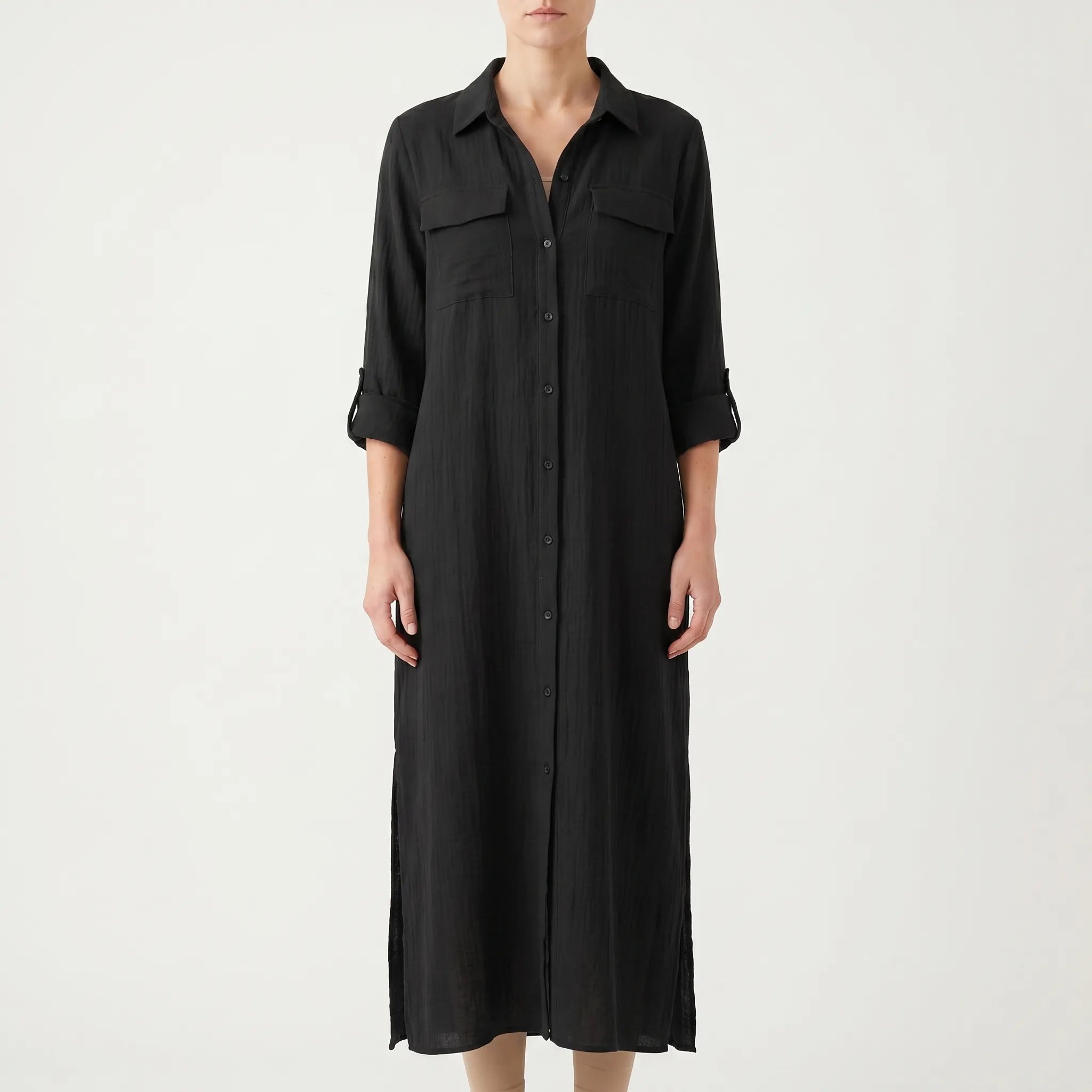 Avelis™ -  Oversized Button Front Shirt Dress -  Warm Weather Wear