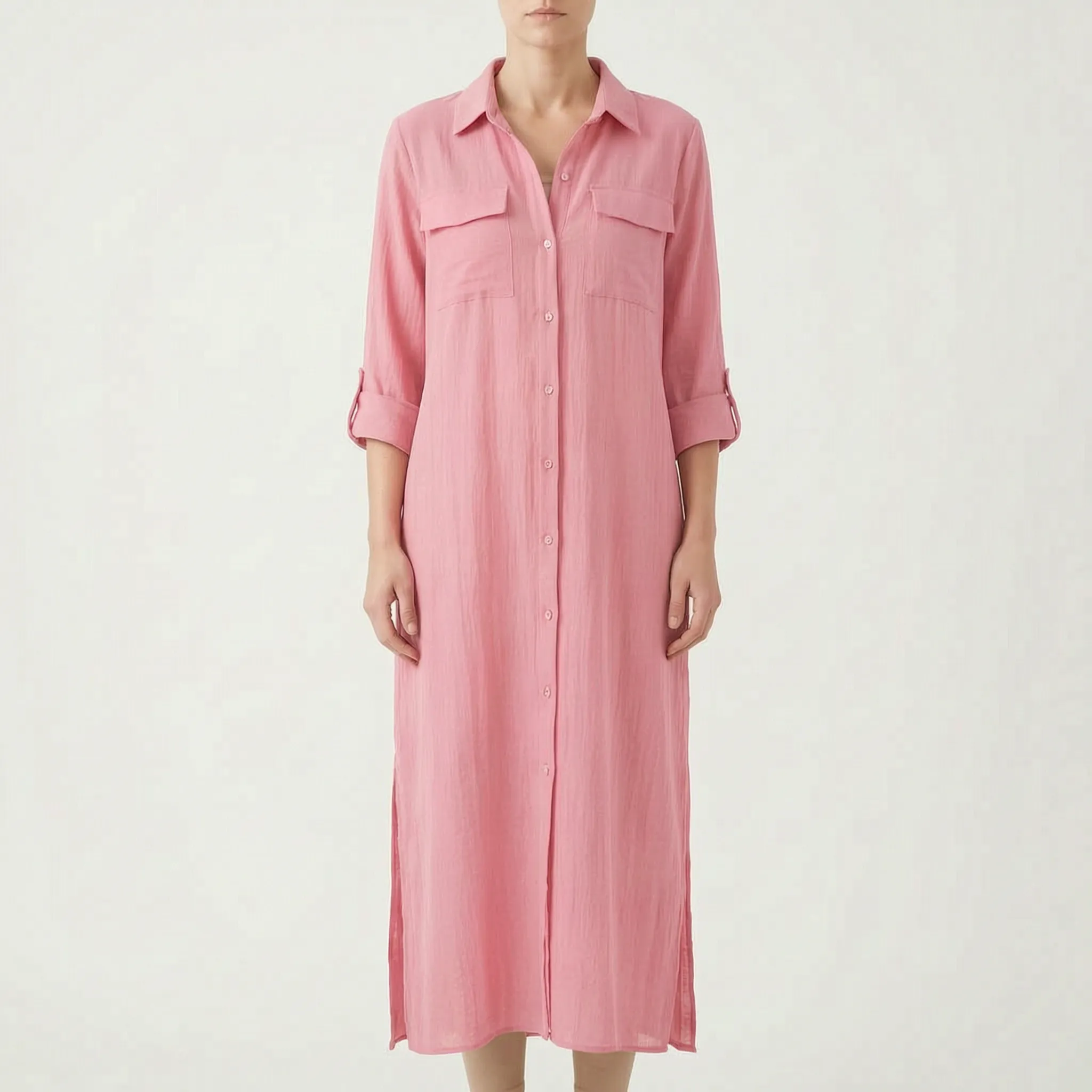 Avelis™ -  Oversized Button Front Shirt Dress -  Warm Weather Wear