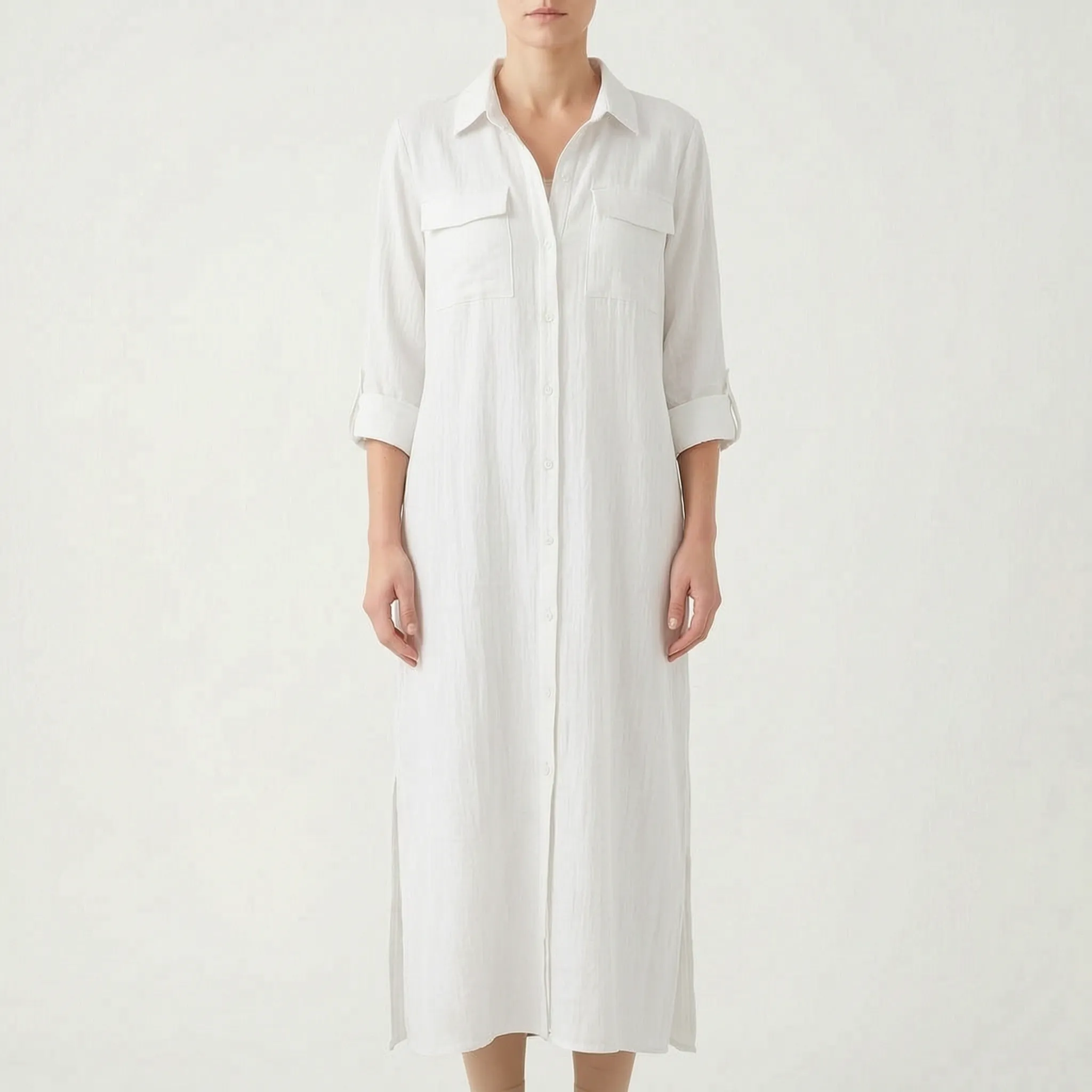 Avelis™ -  Oversized Button Front Shirt Dress -  Warm Weather Wear