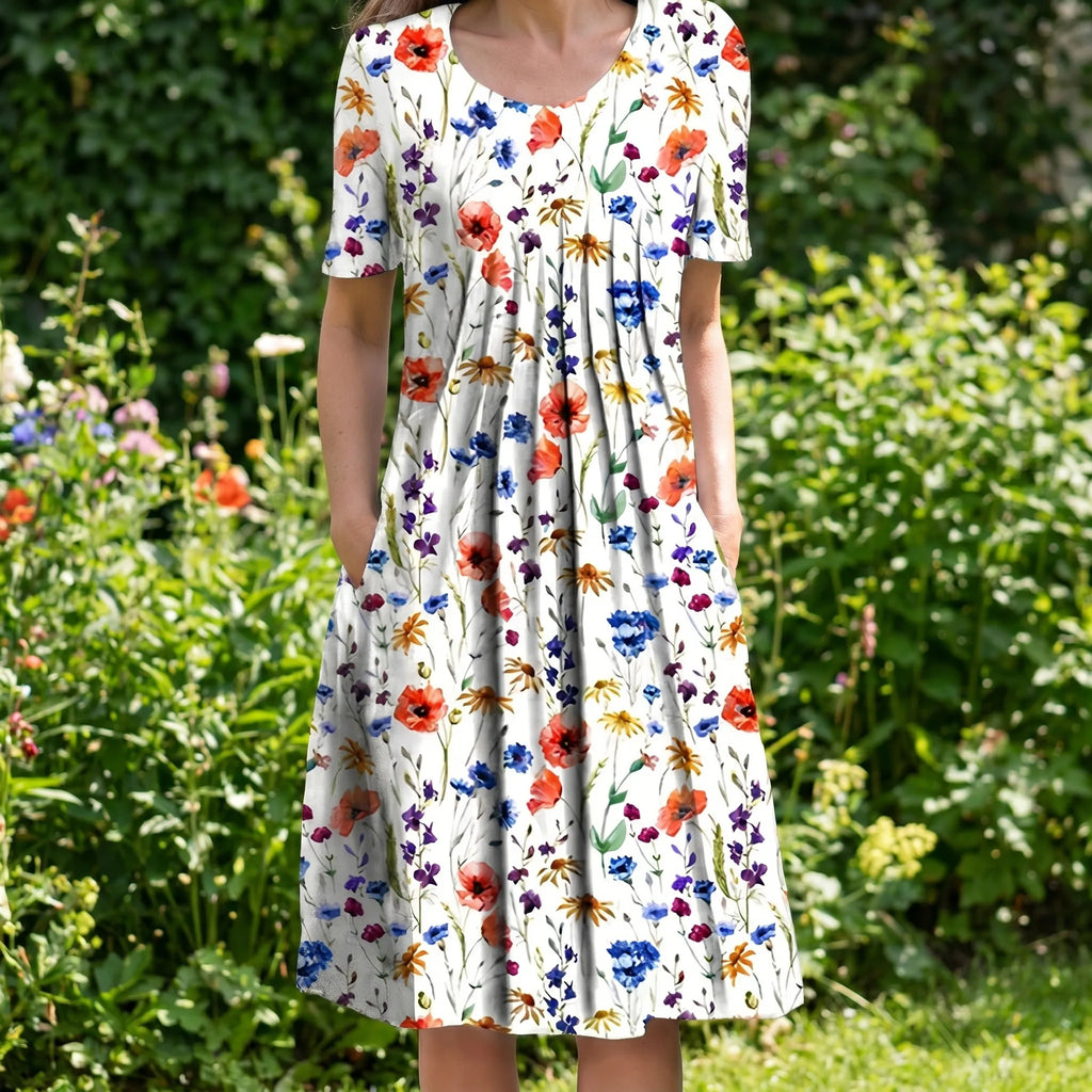 Avenna™ -  Short Sleeve Midi Dress -  Summer Garden Parties