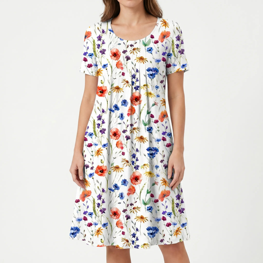 Avenna™ -  Short Sleeve Midi Dress -  Summer Garden Parties