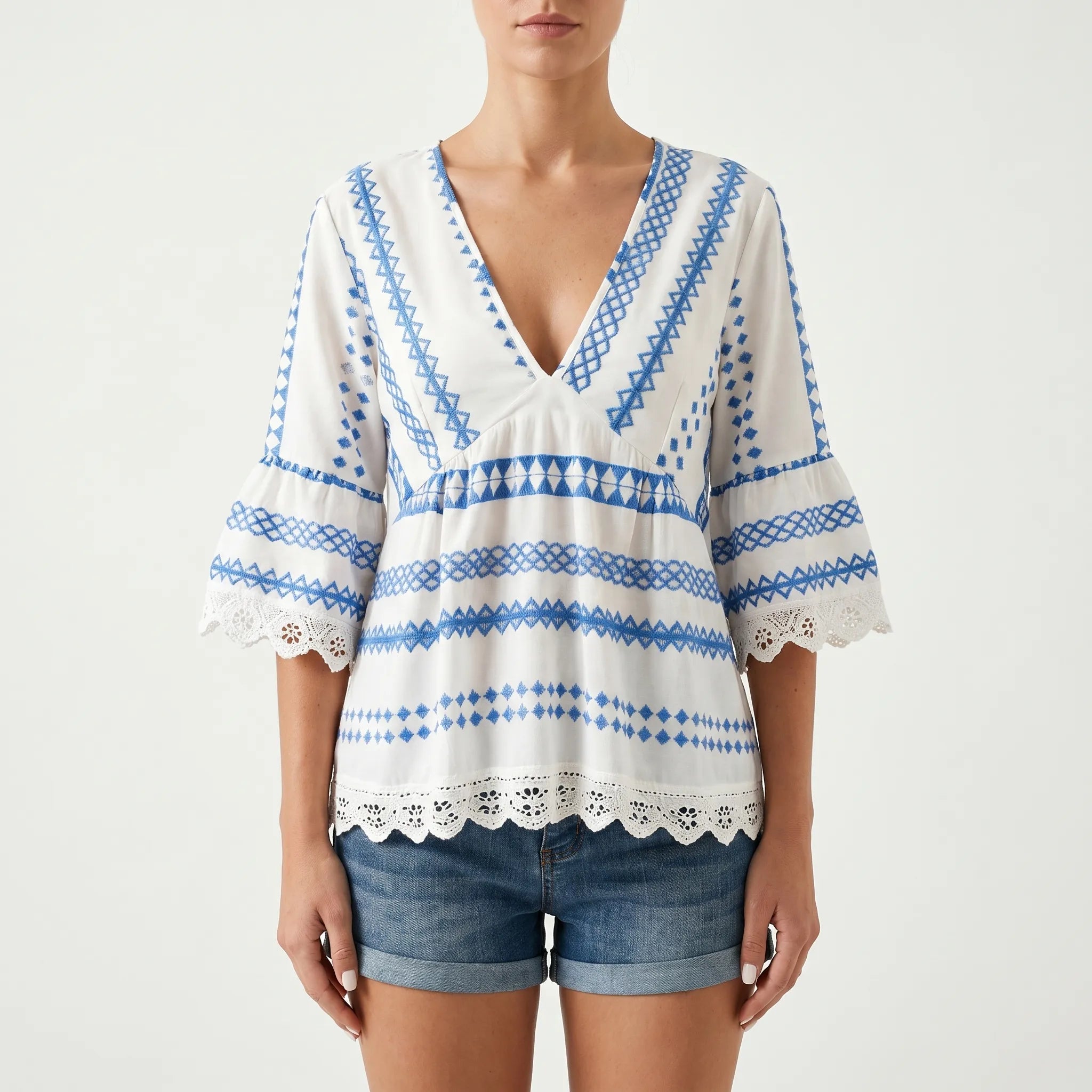 Azurika™ -  Bohemian Geometric Print Blouse -  Casual Outings