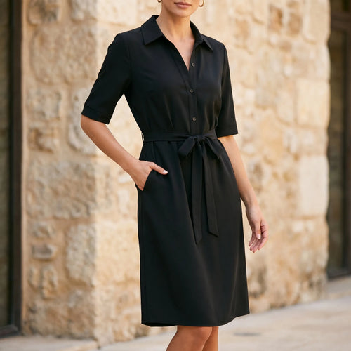Belvina™ -  Collared Midi Length Shirt Dress -  Daily Office Wear