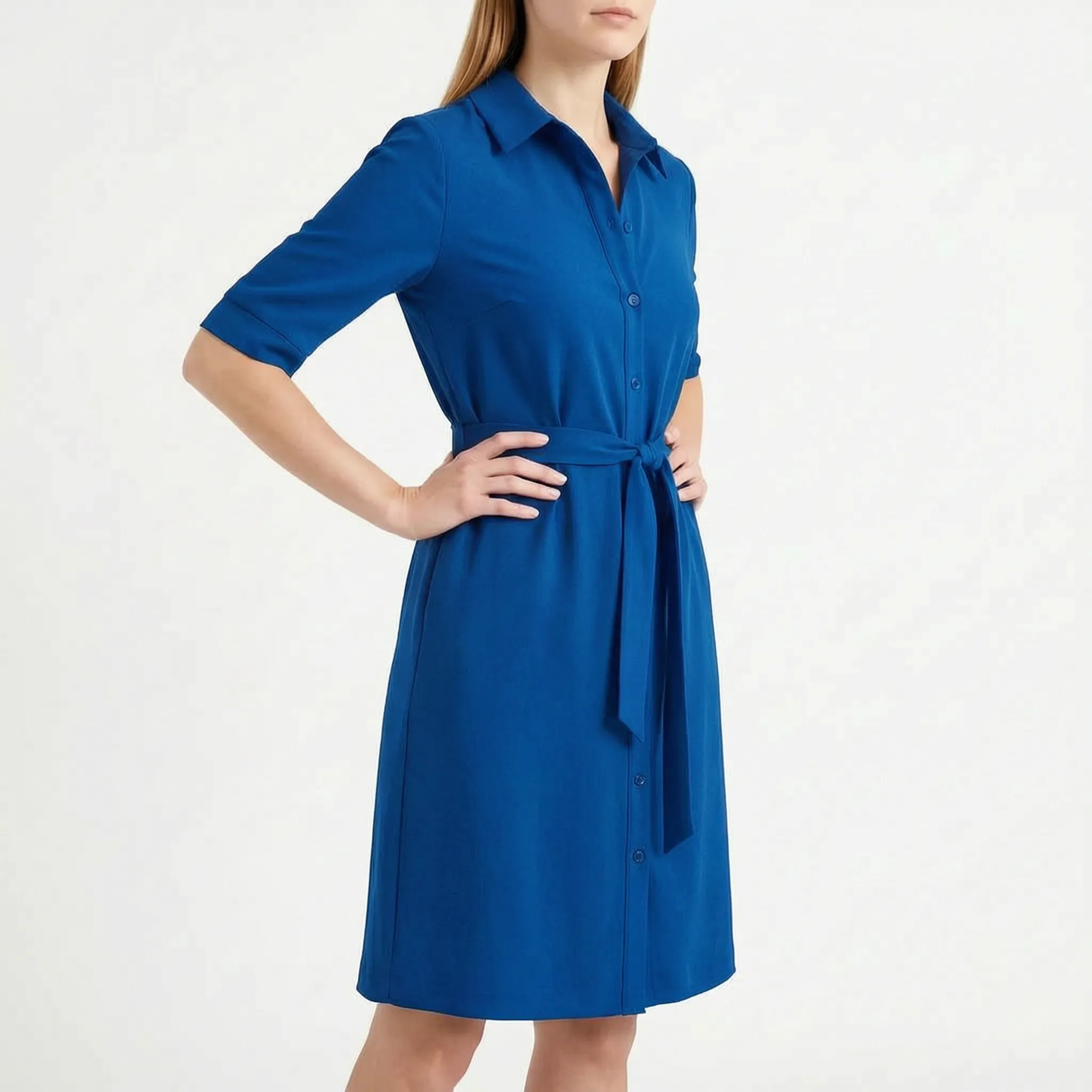 Belvina™ -  Collared Midi Length Shirt Dress -  Daily Office Wear