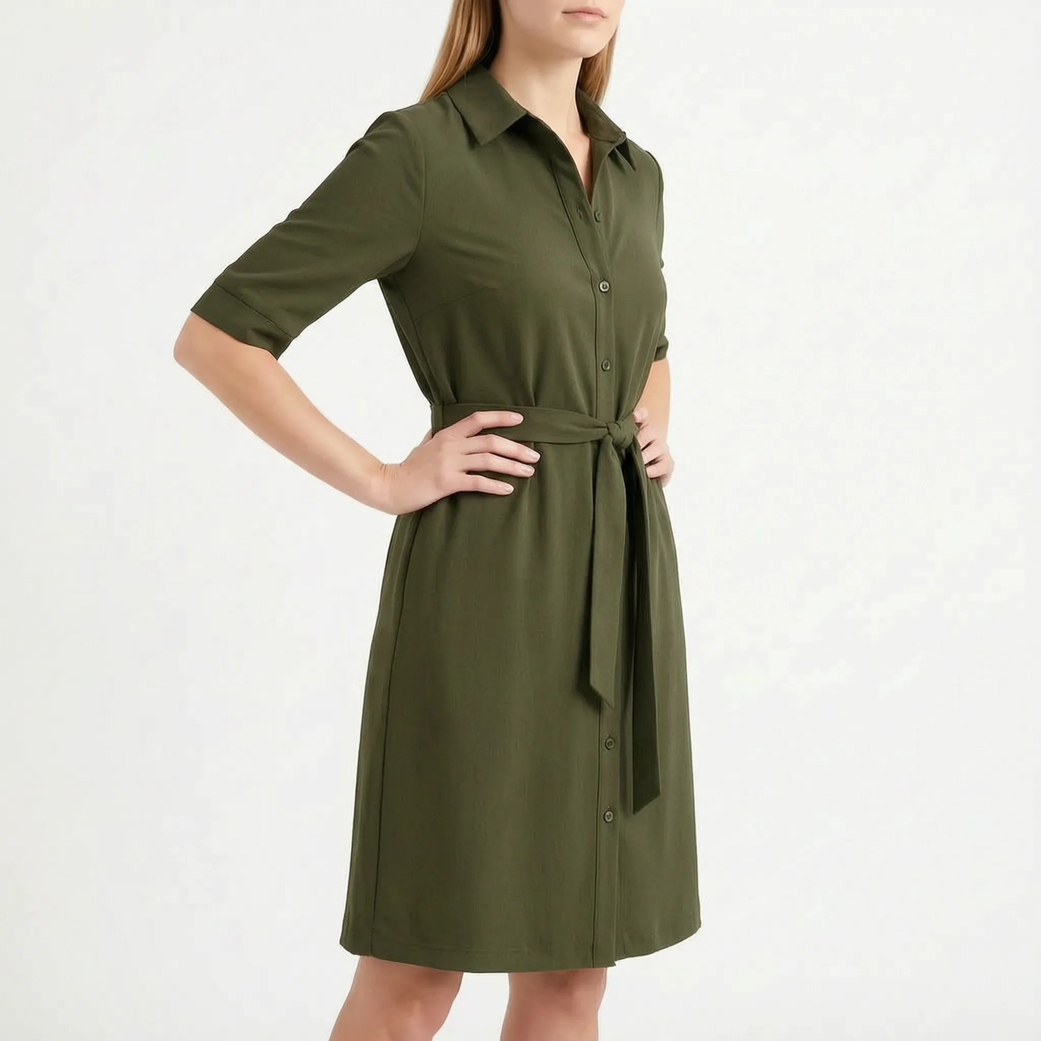 Belvina™ -  Collared Midi Length Shirt Dress -  Daily Office Wear
