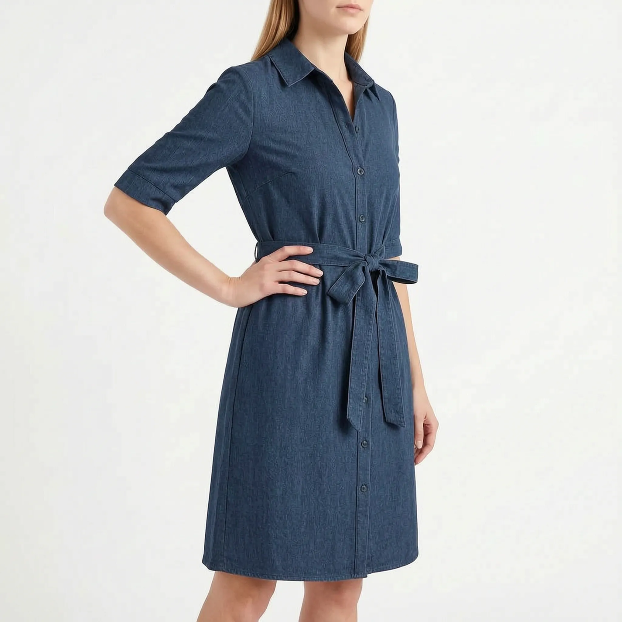Belvina™ -  Collared Midi Length Shirt Dress -  Daily Office Wear