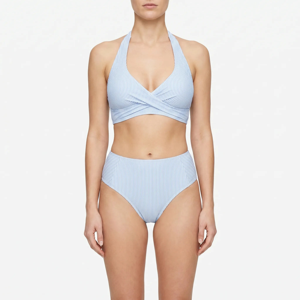 Bikinora™ -  Striped High-Waisted Bikini Set -  Beach Holidays