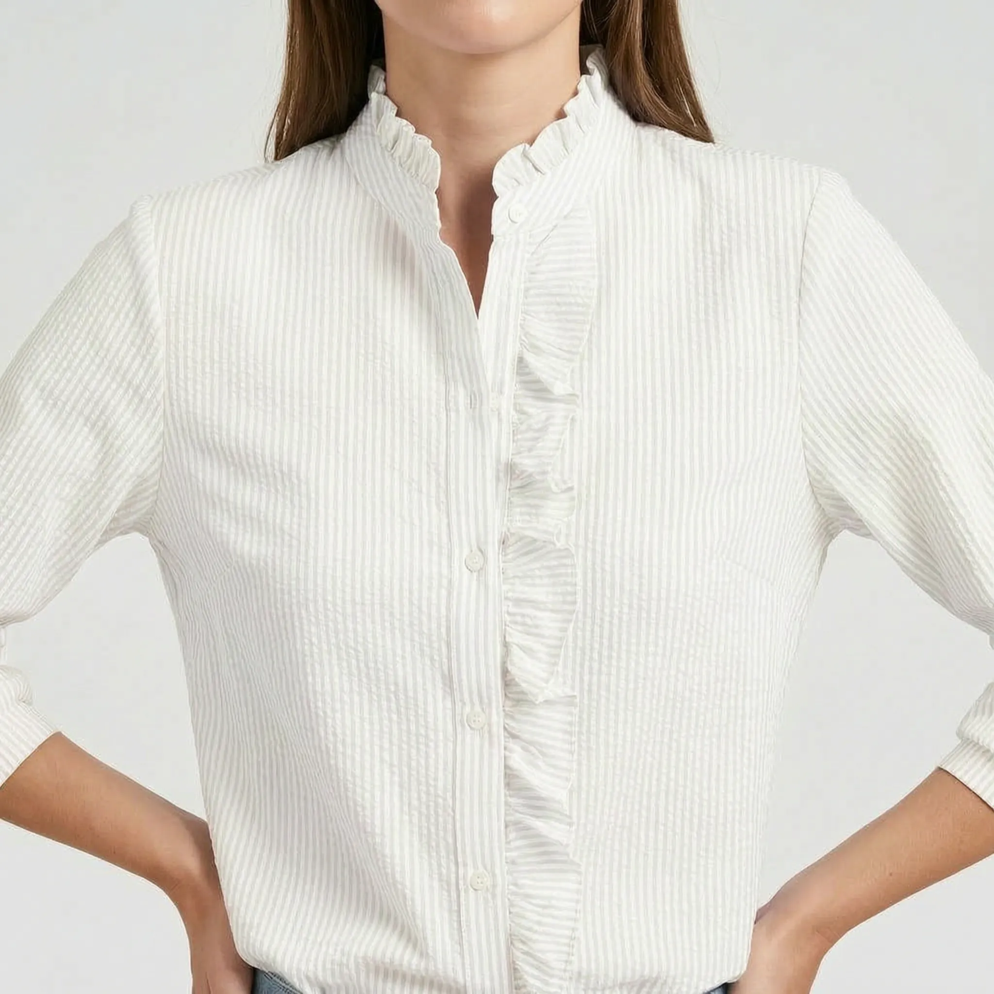 Blython™ -  Textured Long-Sleeve Blouse -  Casual Outings