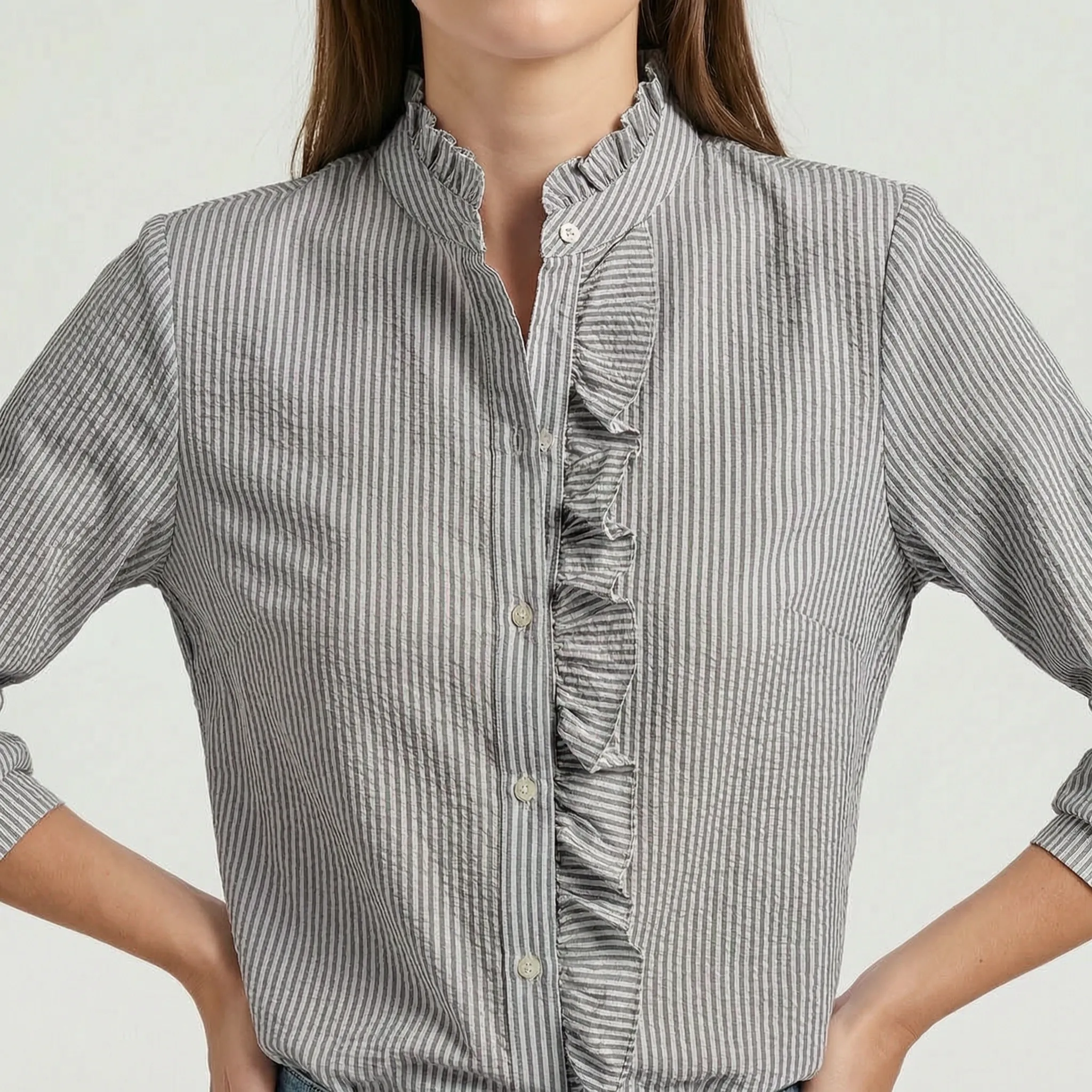 Blython™ -  Textured Long-Sleeve Blouse -  Casual Outings