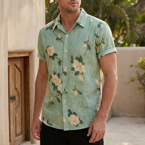 Botanari™ -  Mens Short Sleeve Floral Shirt -  Casual Weekend Wear