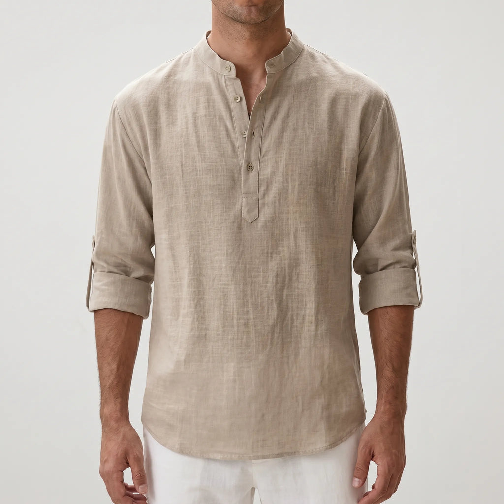 Breezan™ -  Relaxed Band Collar Summer Shirt -  Casual Holiday Dressing