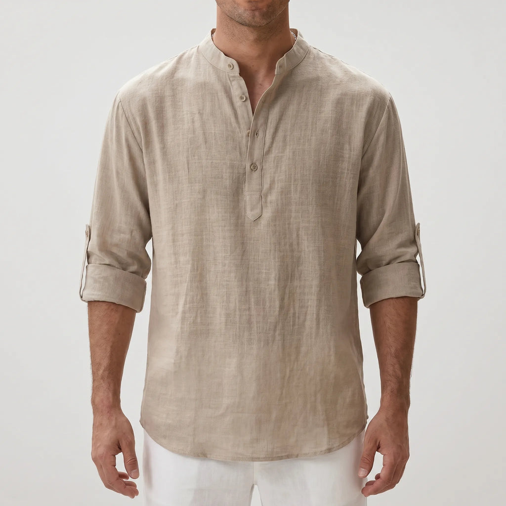 Breezan™ -  Relaxed Band Collar Summer Shirt -  Casual Holiday Dressing