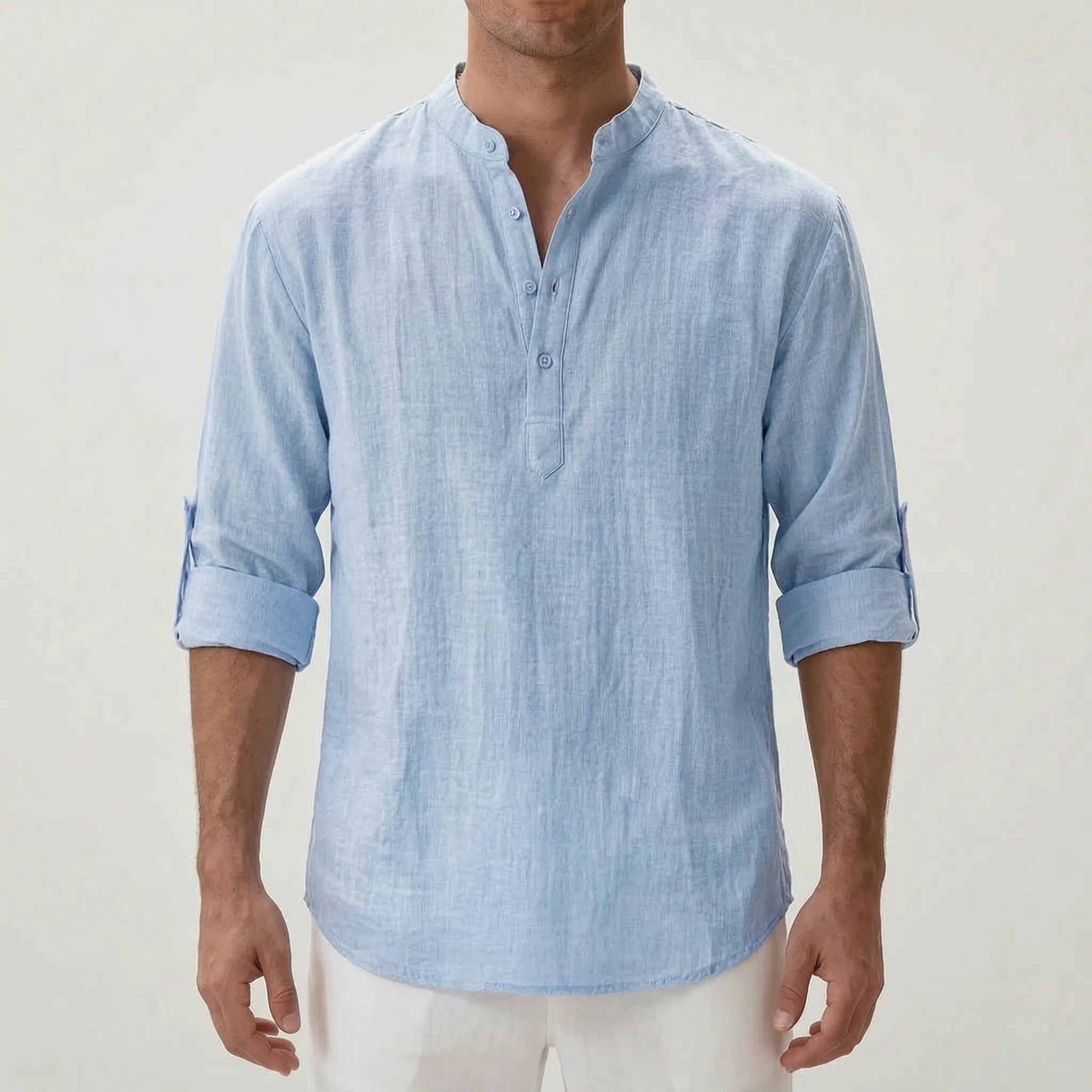 Breezan™ -  Relaxed Band Collar Summer Shirt -  Casual Holiday Dressing