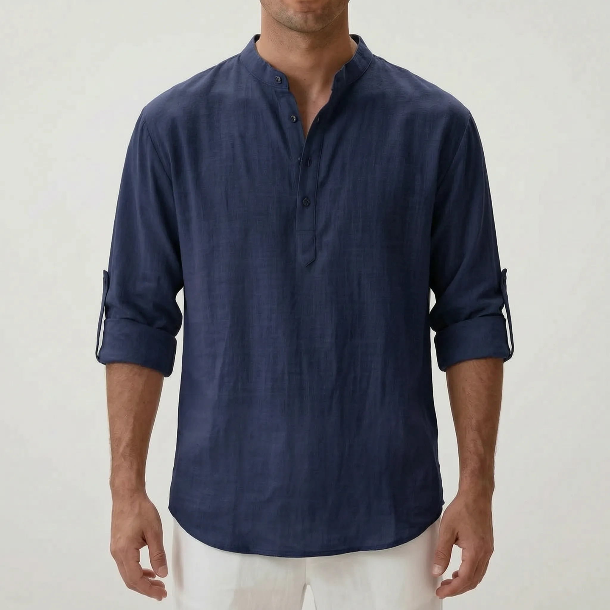 Breezan™ -  Relaxed Band Collar Summer Shirt -  Casual Holiday Dressing