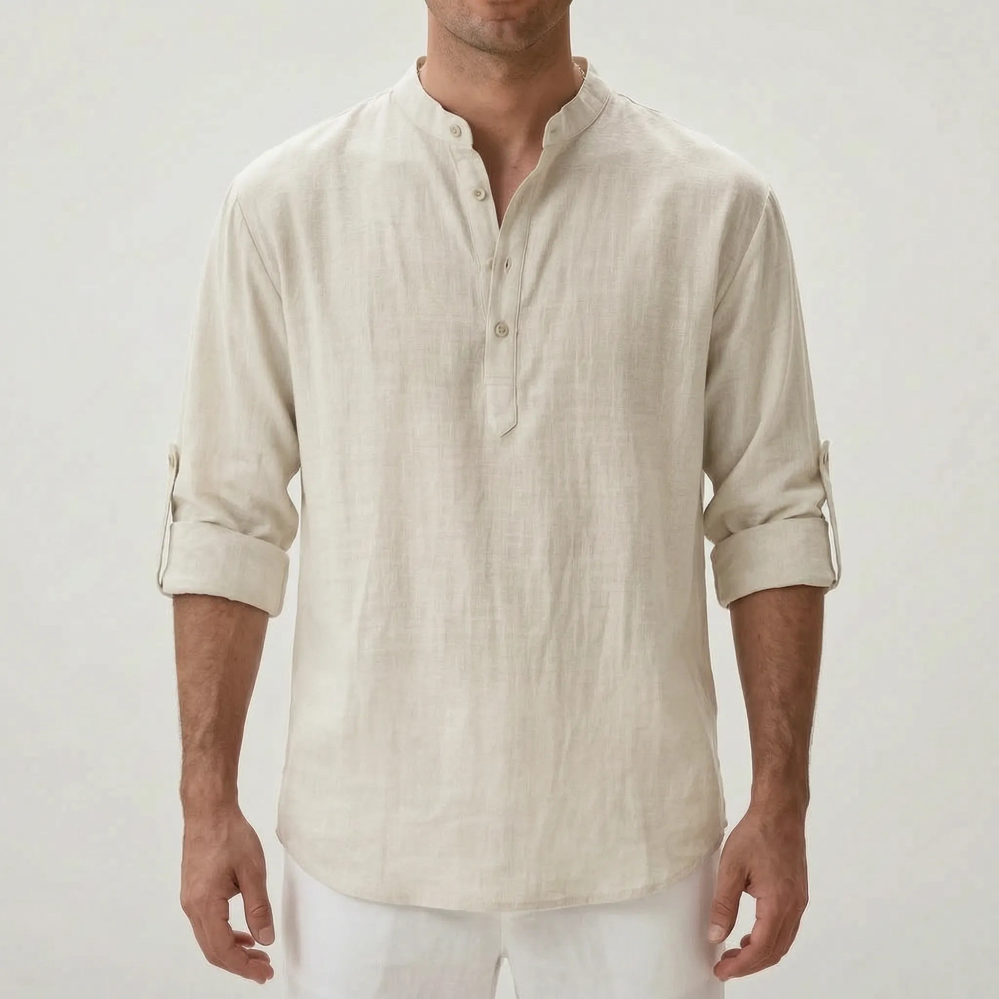 Breezan™ -  Relaxed Band Collar Summer Shirt -  Casual Holiday Dressing