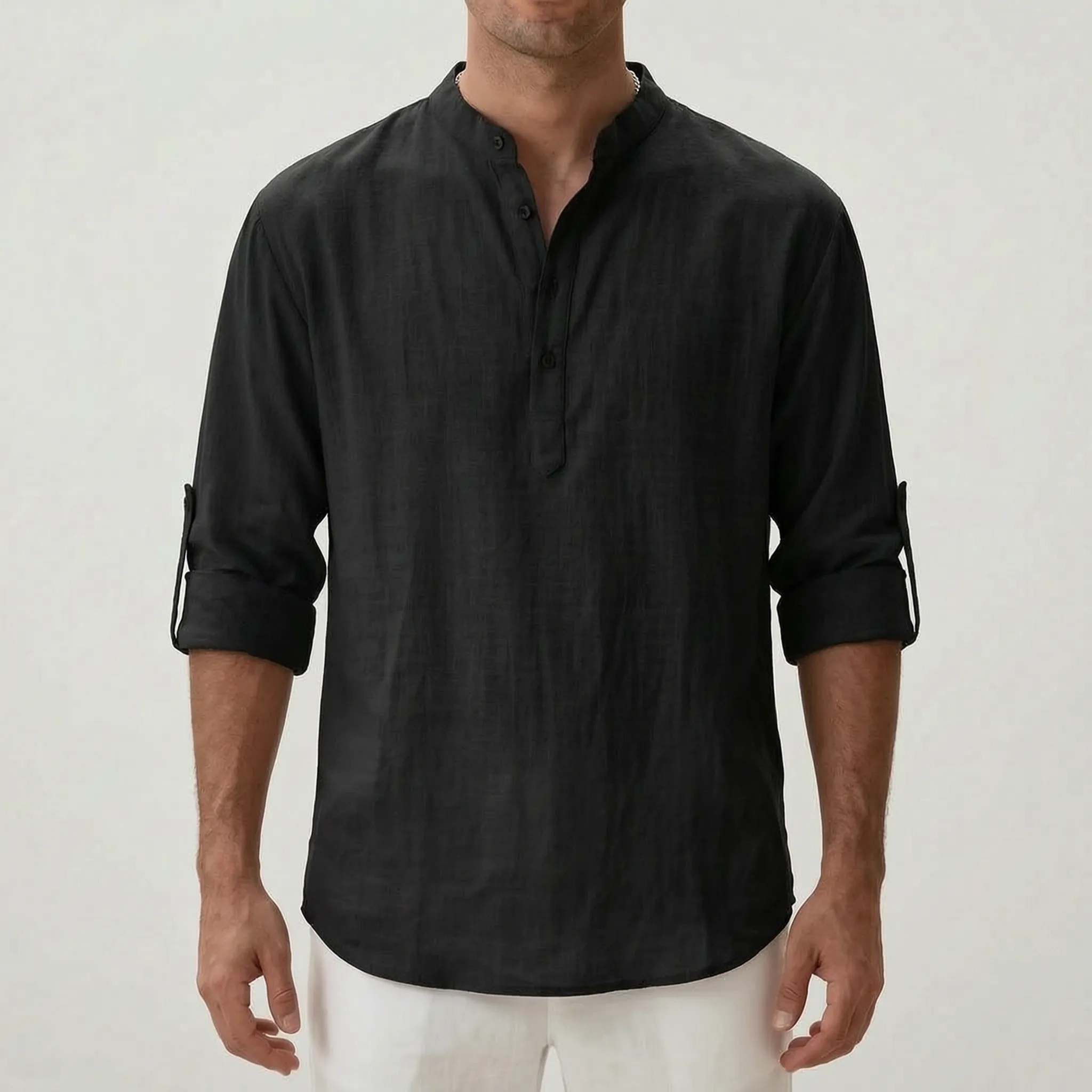 Breezan™ -  Relaxed Band Collar Summer Shirt -  Casual Holiday Dressing