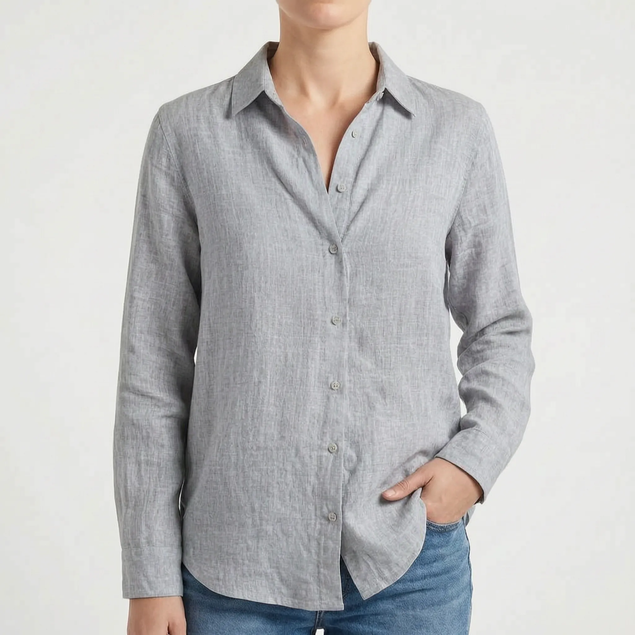 Breezara™ -  Long Sleeve Collared Blouse -  Everyday Wear