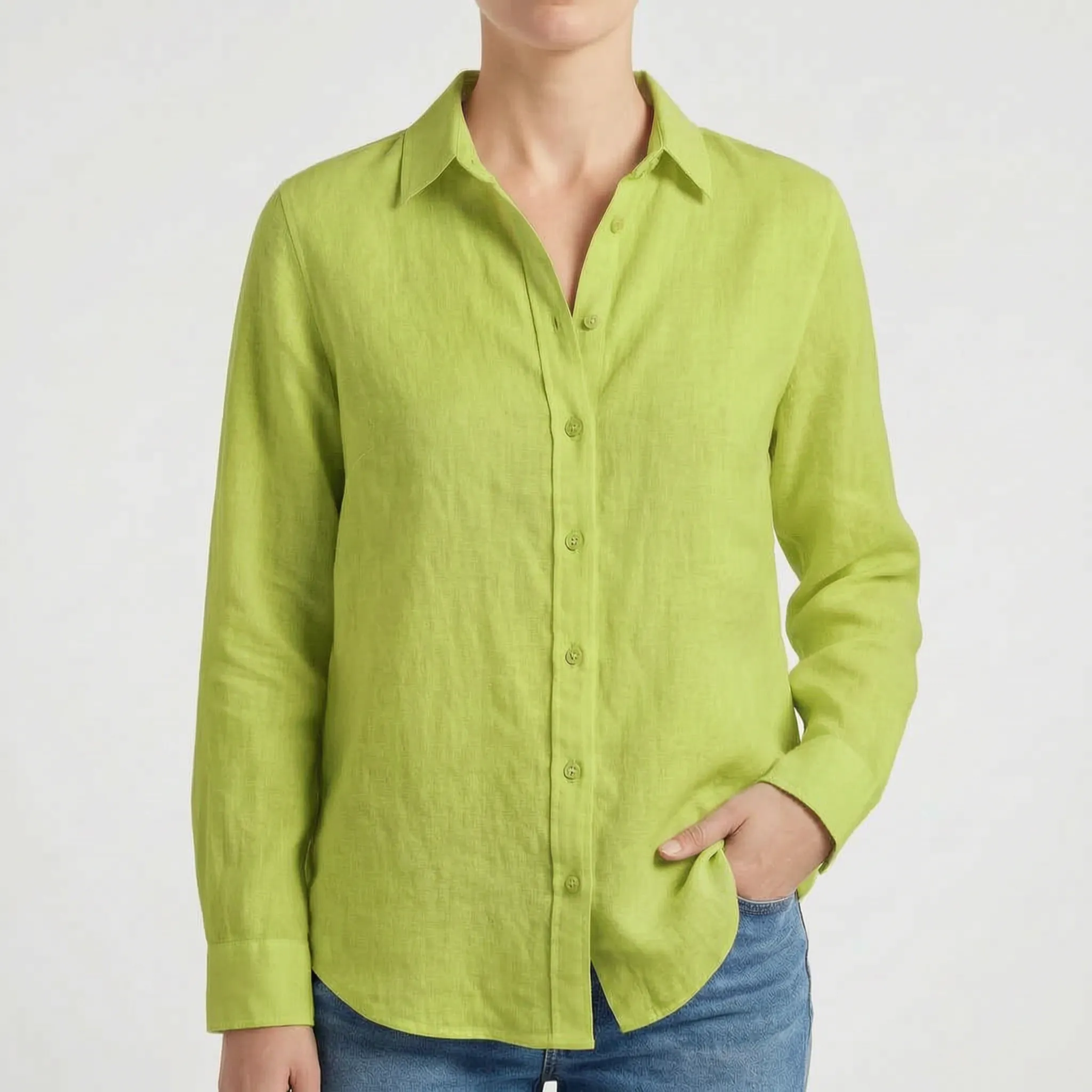 Breezara™ -  Long Sleeve Collared Blouse -  Everyday Wear