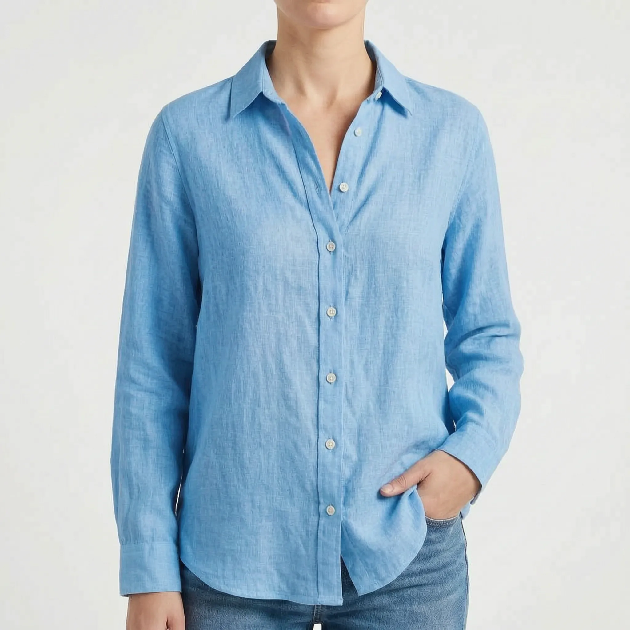 Breezara™ -  Long Sleeve Collared Blouse -  Everyday Wear