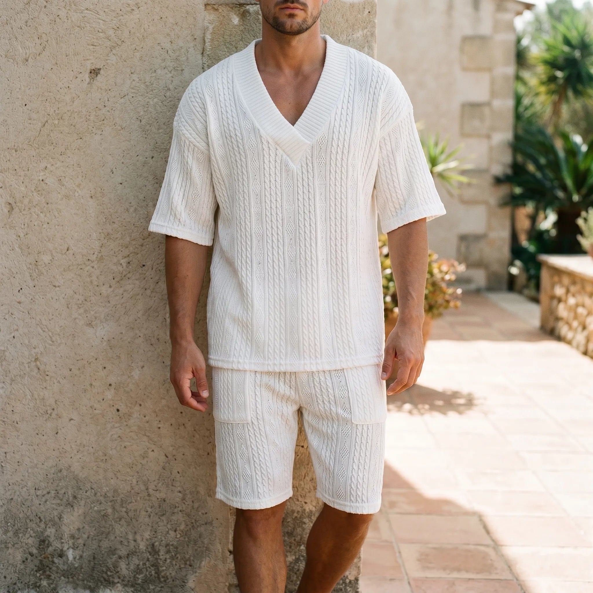 Breezoc™ -  Men's Cable Knit Summer Set -  Casual Summer Outings