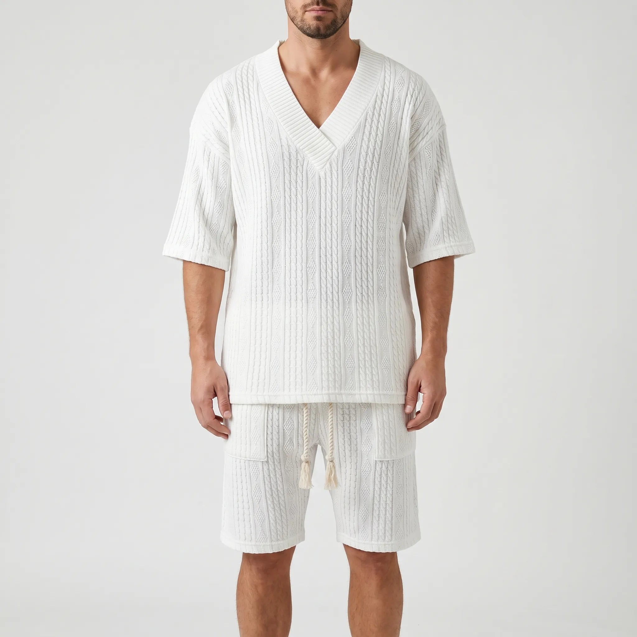 Breezoc™ -  Men's Cable Knit Summer Set -  Casual Summer Outings