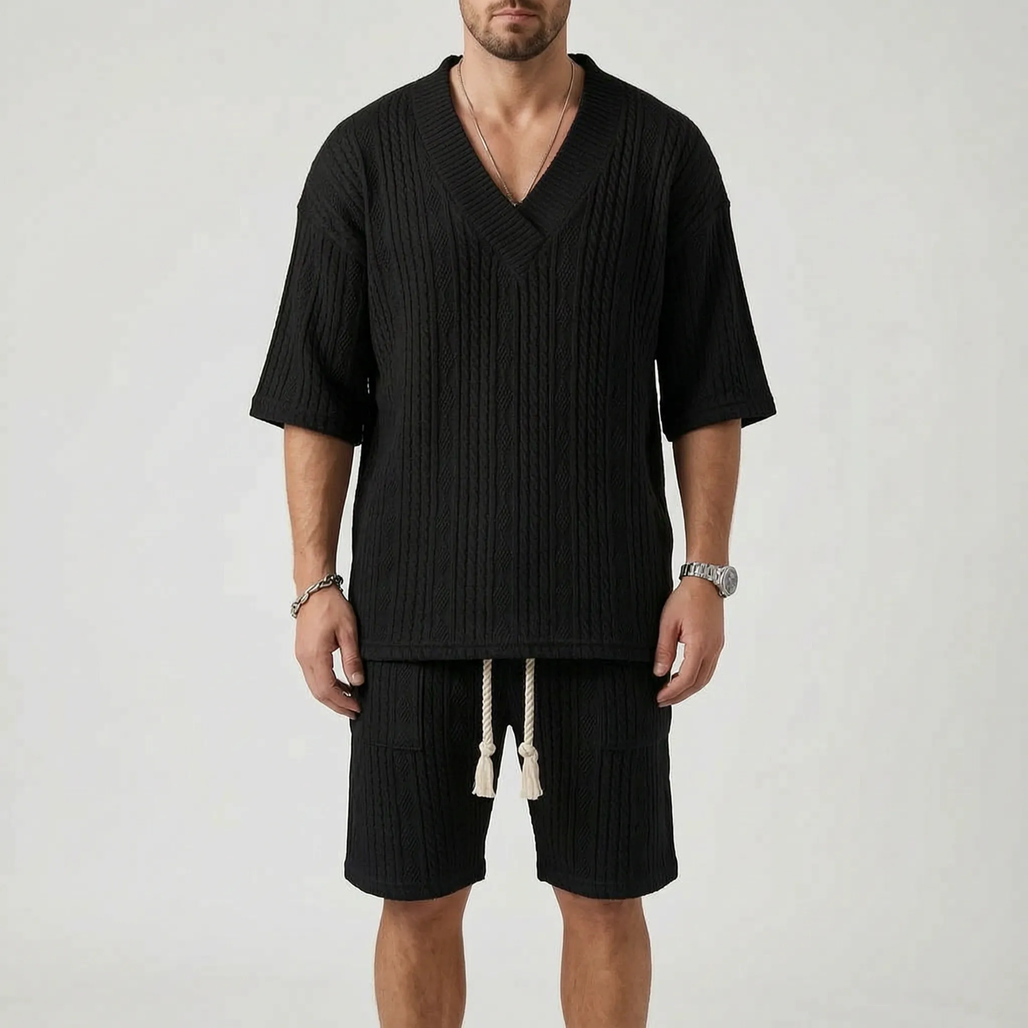 Breezoc™ -  Men's Cable Knit Summer Set -  Casual Summer Outings