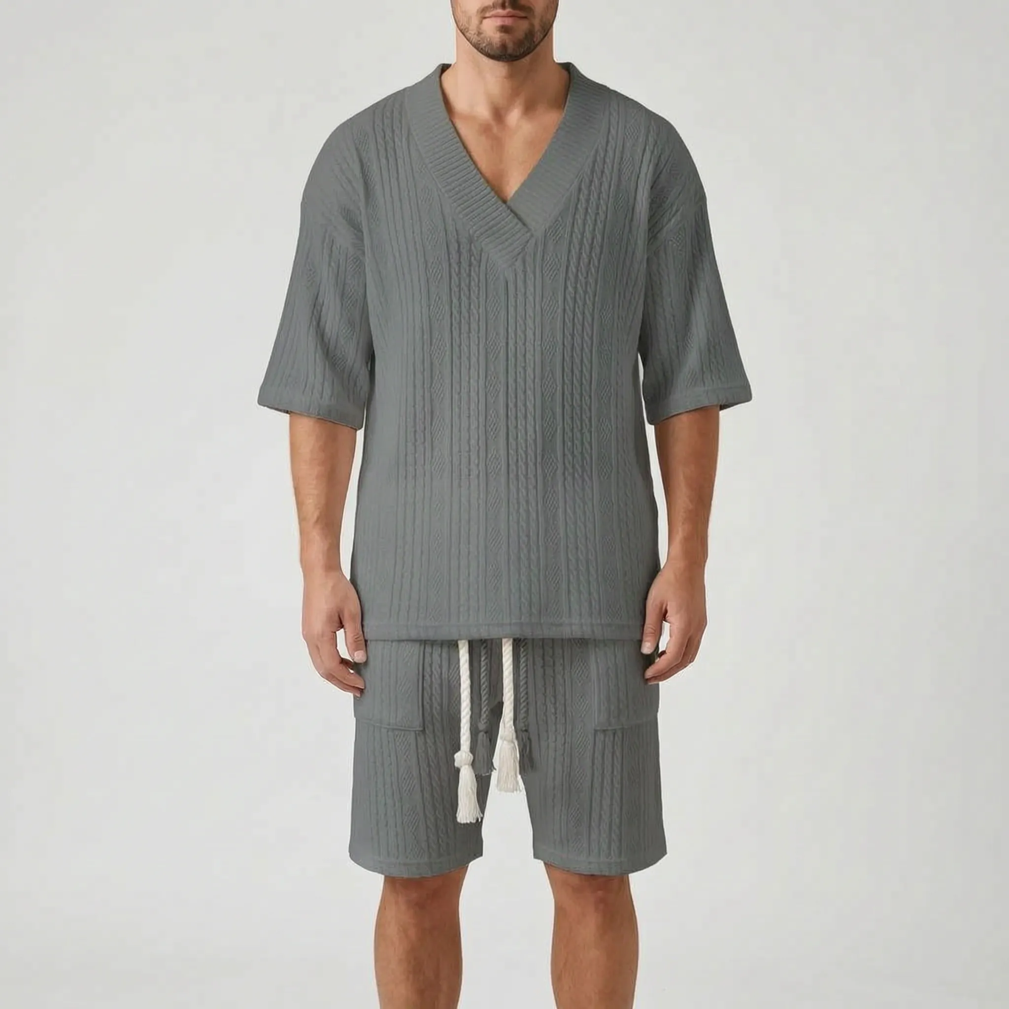 Breezoc™ -  Men's Cable Knit Summer Set -  Casual Summer Outings