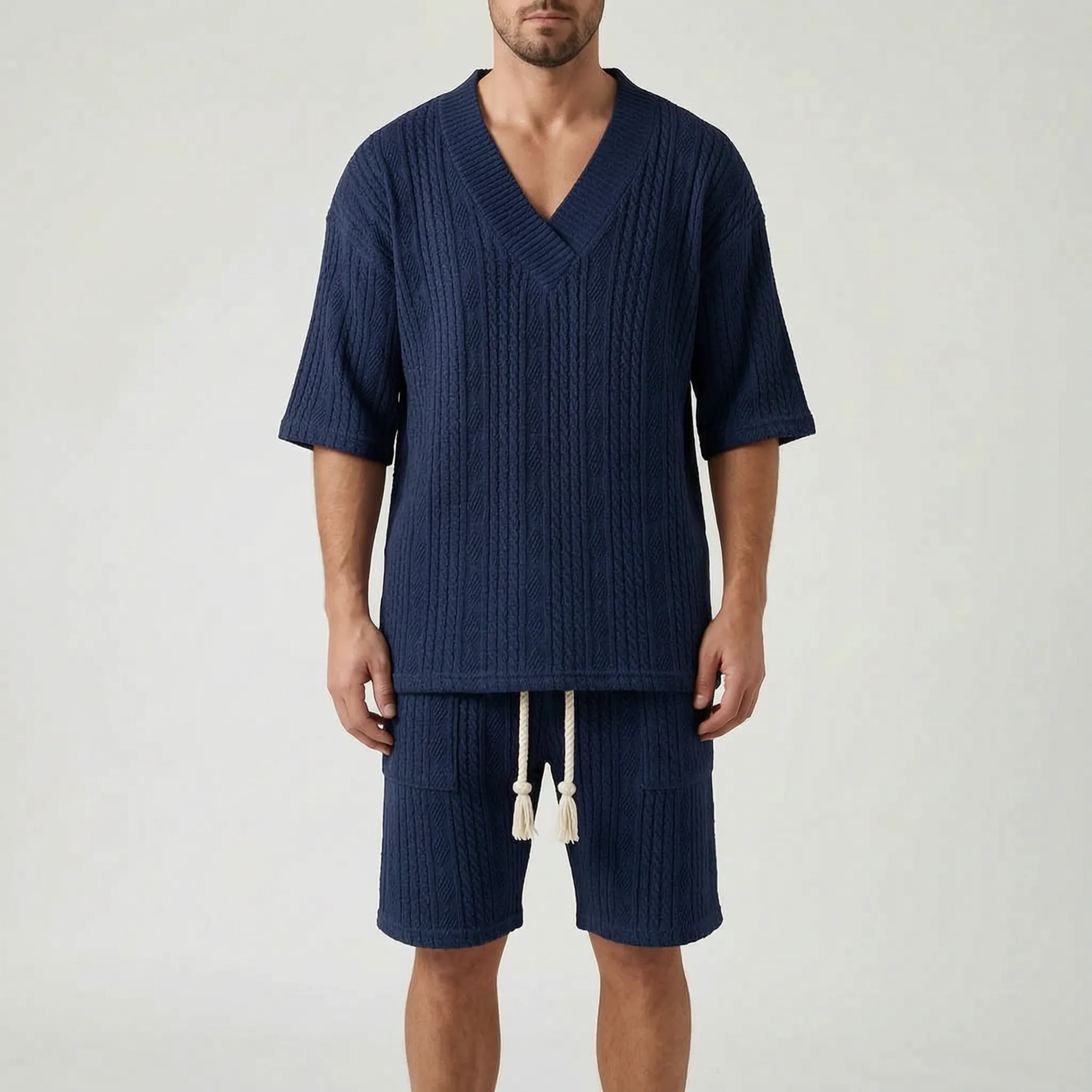 Breezoc™ -  Men's Cable Knit Summer Set -  Casual Summer Outings