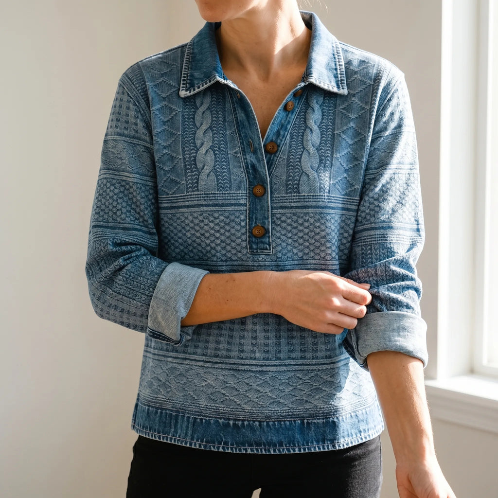 Brelia™ -  Textured Long-Sleeve Blouse -  Weekend Casual Wear