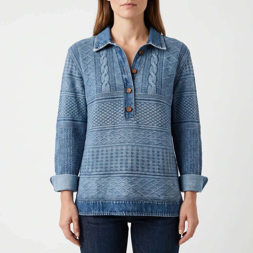 Brelia™ -  Textured Long-Sleeve Blouse -  Weekend Casual Wear