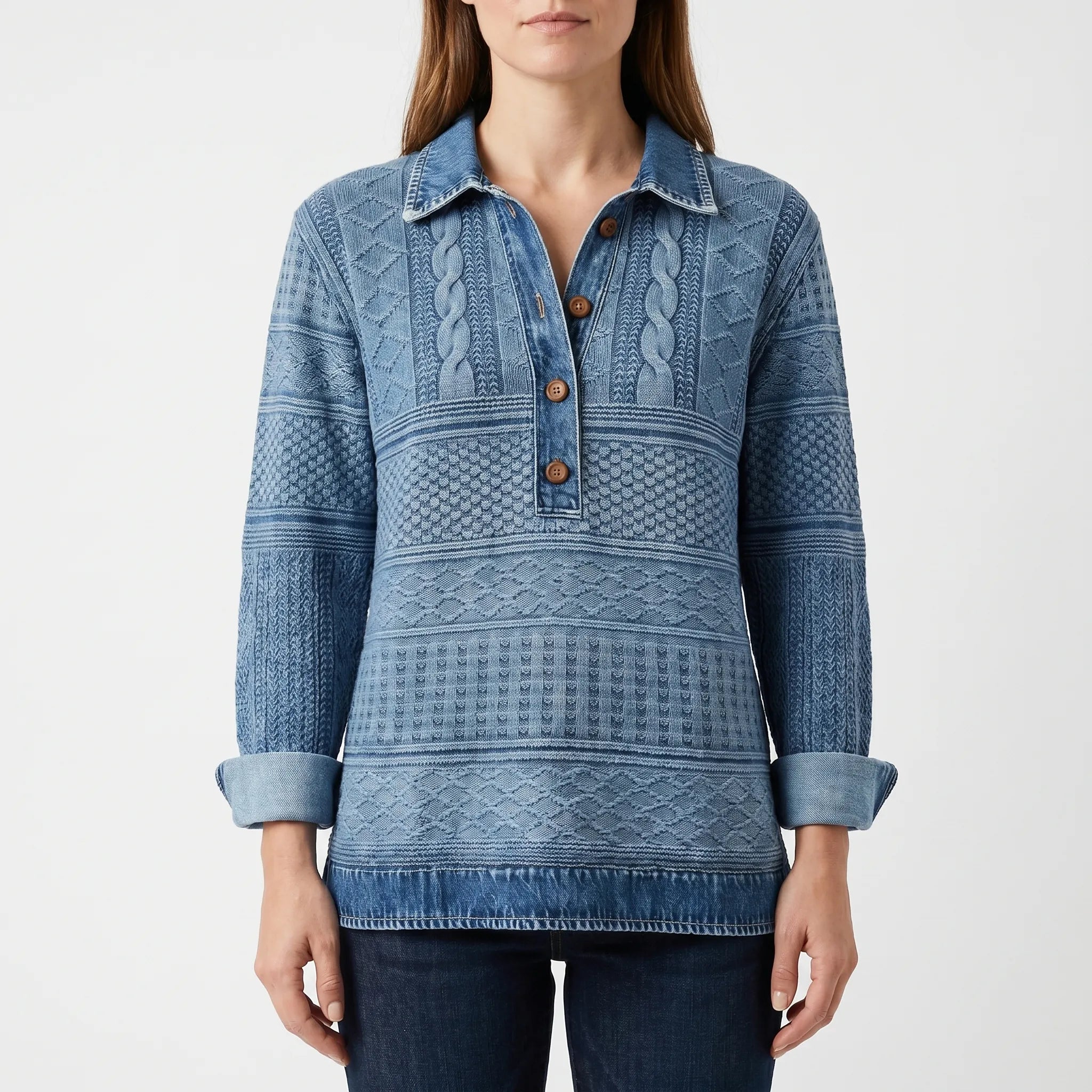 Brelia™ -  Textured Long-Sleeve Blouse -  Weekend Casual Wear