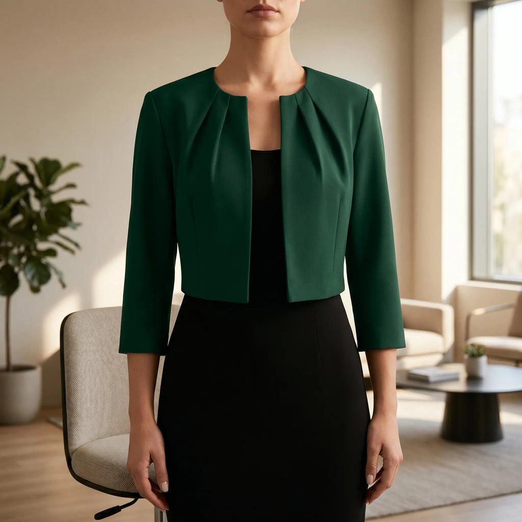 Brevant™ -  Cropped Open-Front Blazer -  Layering Over Dresses